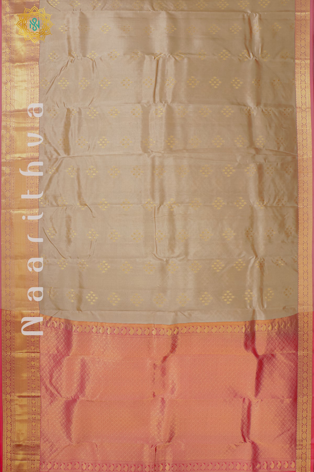 BEIGE WITH LIGHT PINK - KANJIVARAM PURE MIX