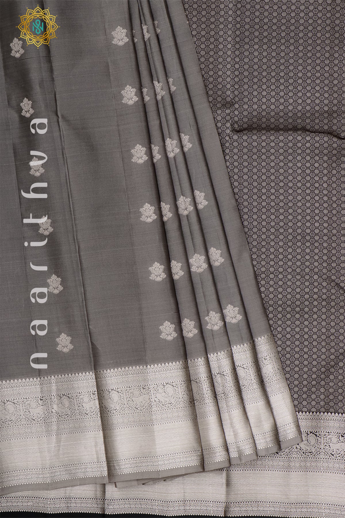 GREY WITH BLACK - KANJIVARAM PURE MIX