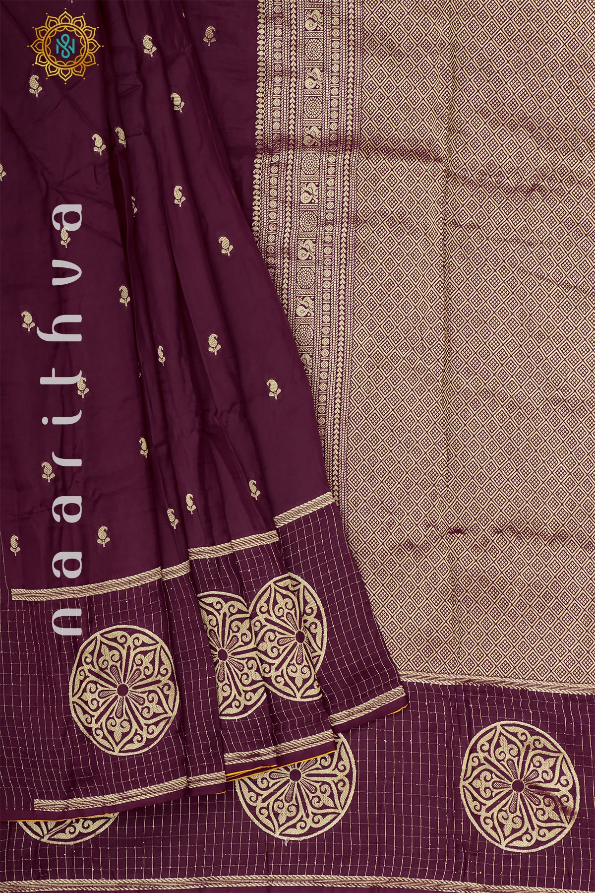 MAROON WITH YELLOW - DOLA SILK