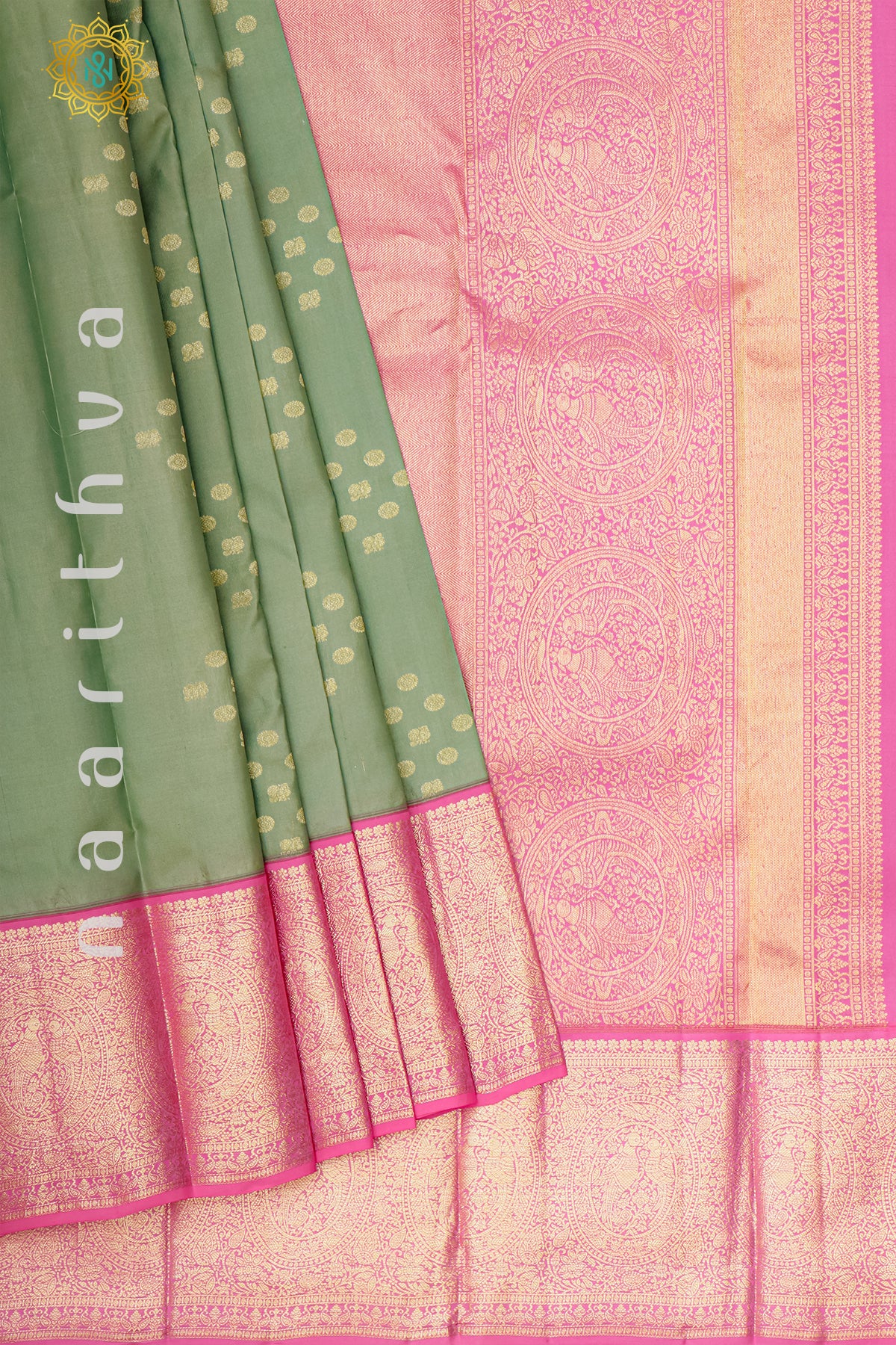 PISTA GREEN WITH PINK - PURE KANJIVARAM SILK