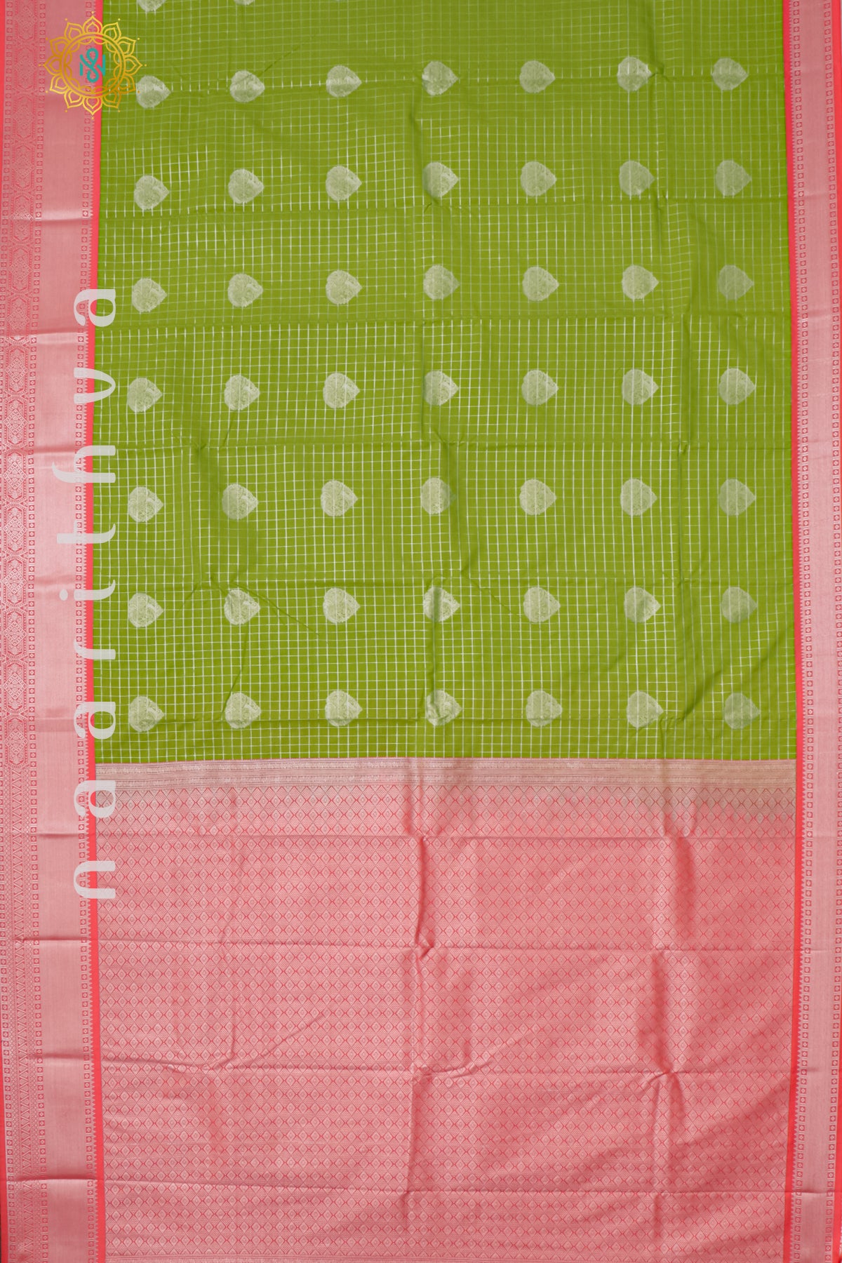 PARROT GREEN WITH PEACH - SEMI KANCHI