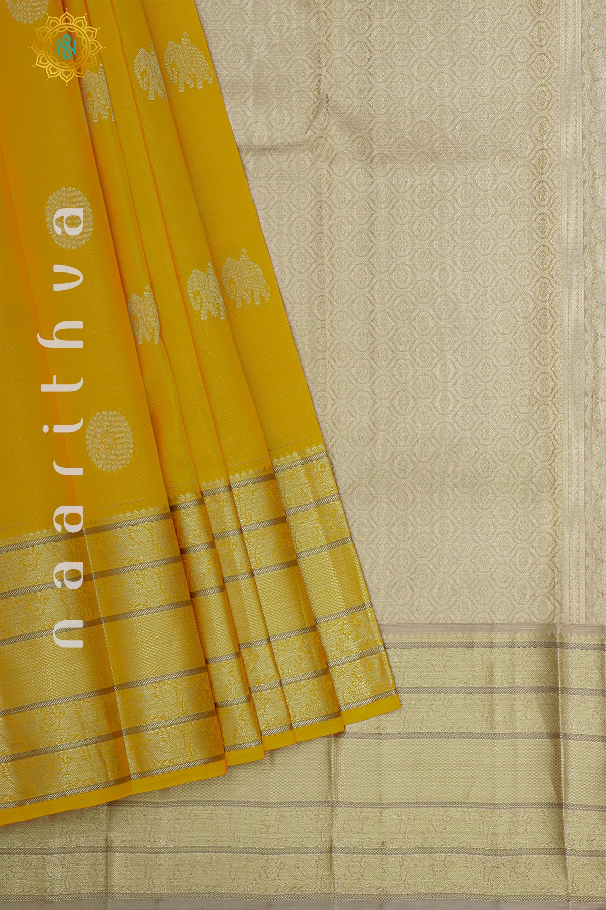 YELLOW WITH BIEGE - PURE KANJIVARAM SILK