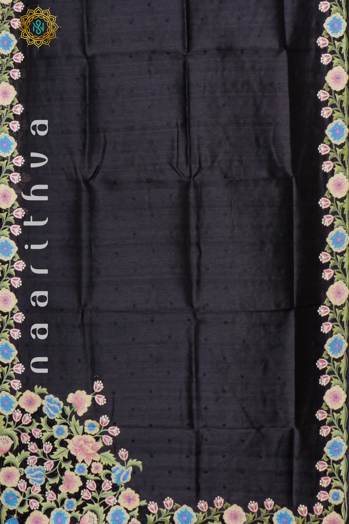 BLACK - SEMI TUSSAR SILK WITH EMBROIDERY