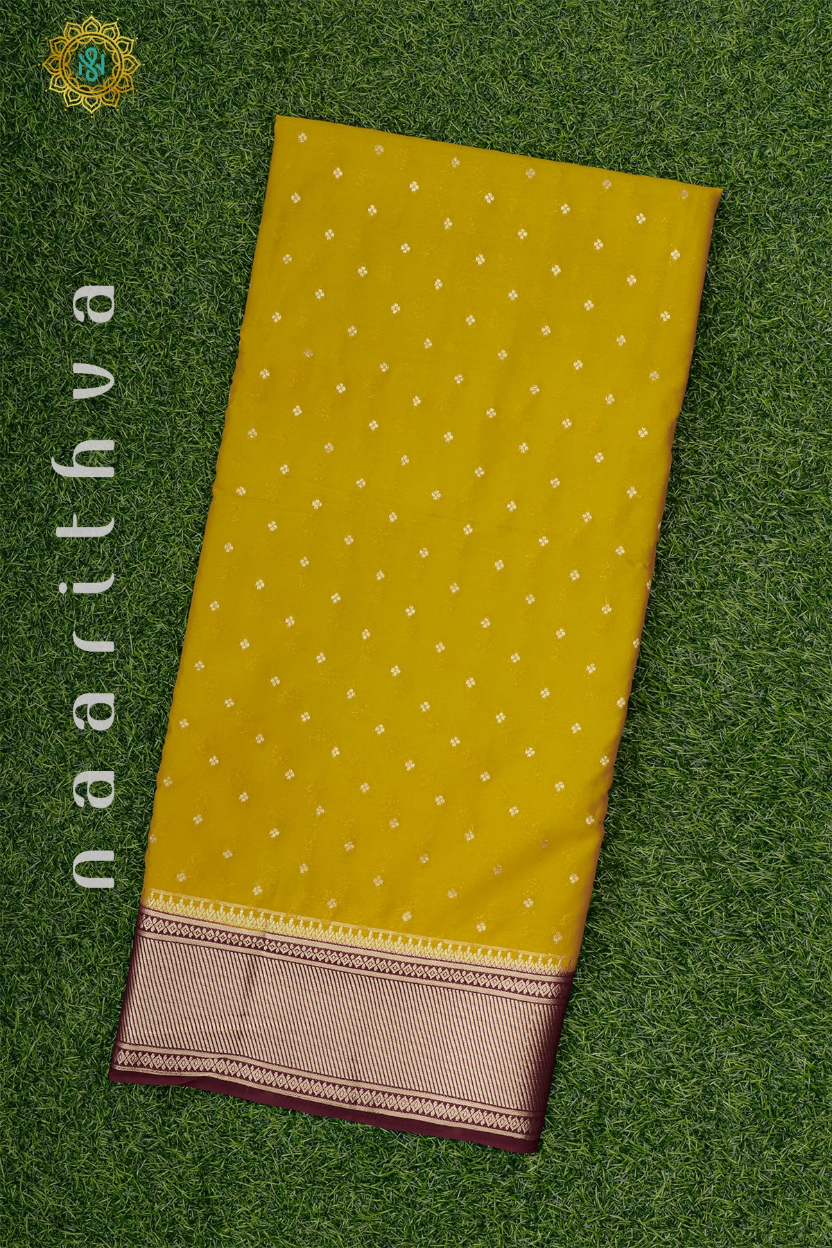 YELLOW WITH BROWN - SEMI MYSORE CREPE SILK