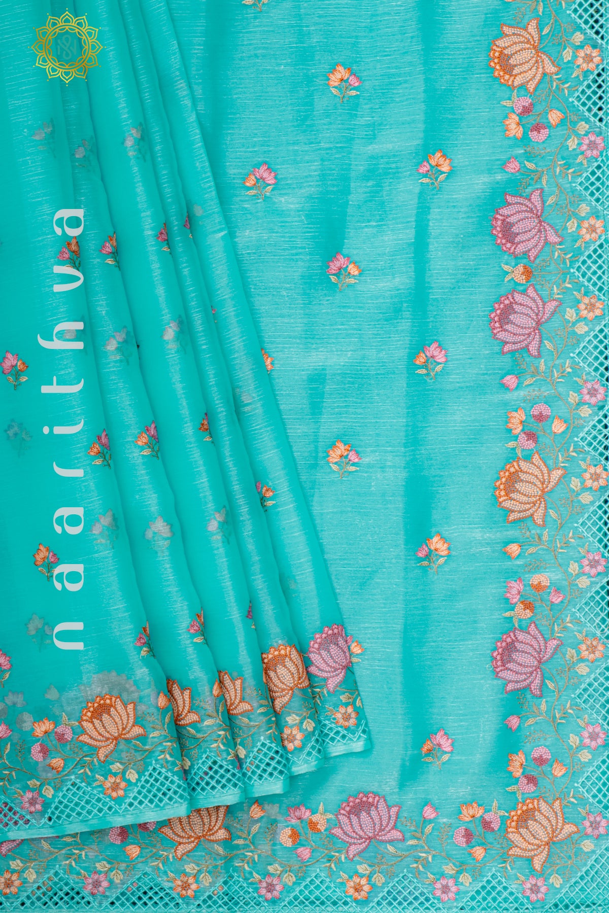 AQUA BLUE - CRUSH SHIMMER WITH EMBROIDERY