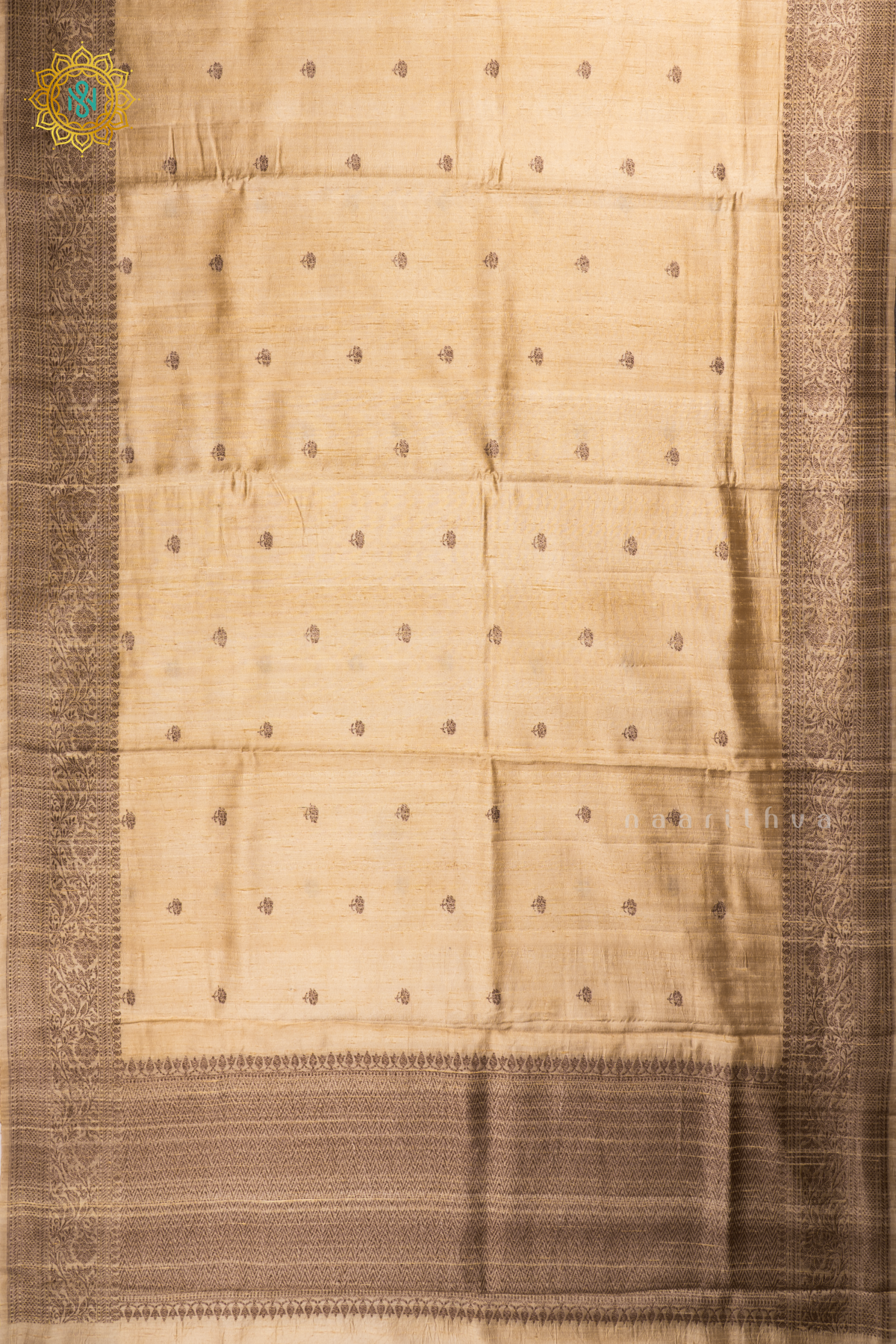 Off White with Red Pure Banarasi Raw Silk Saree With Allover Zari Buttas And Zari Border