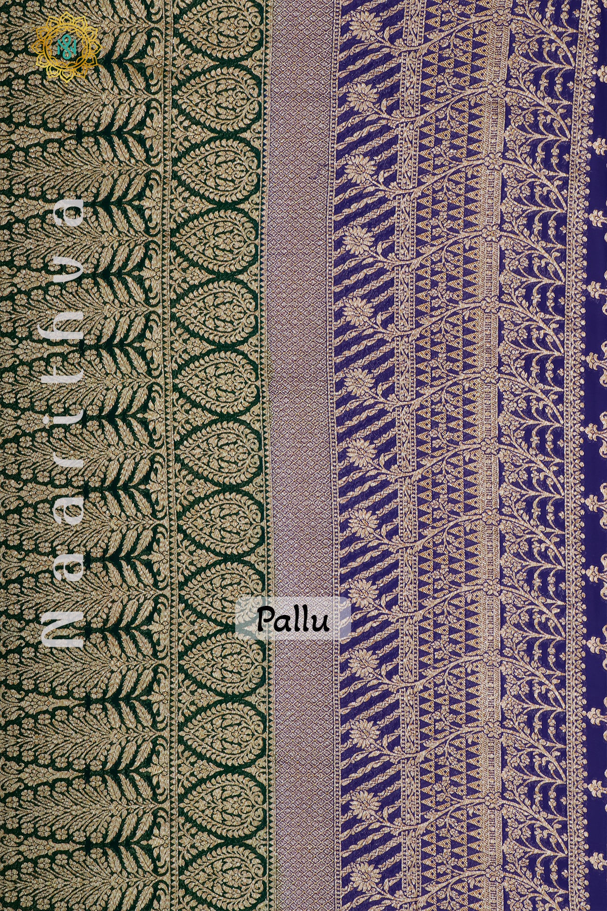 PURPLE WITH SKY BLUE, GREEN & BLUE - PURE HANDLOOM KHADDI GEORGETTE BANARAS