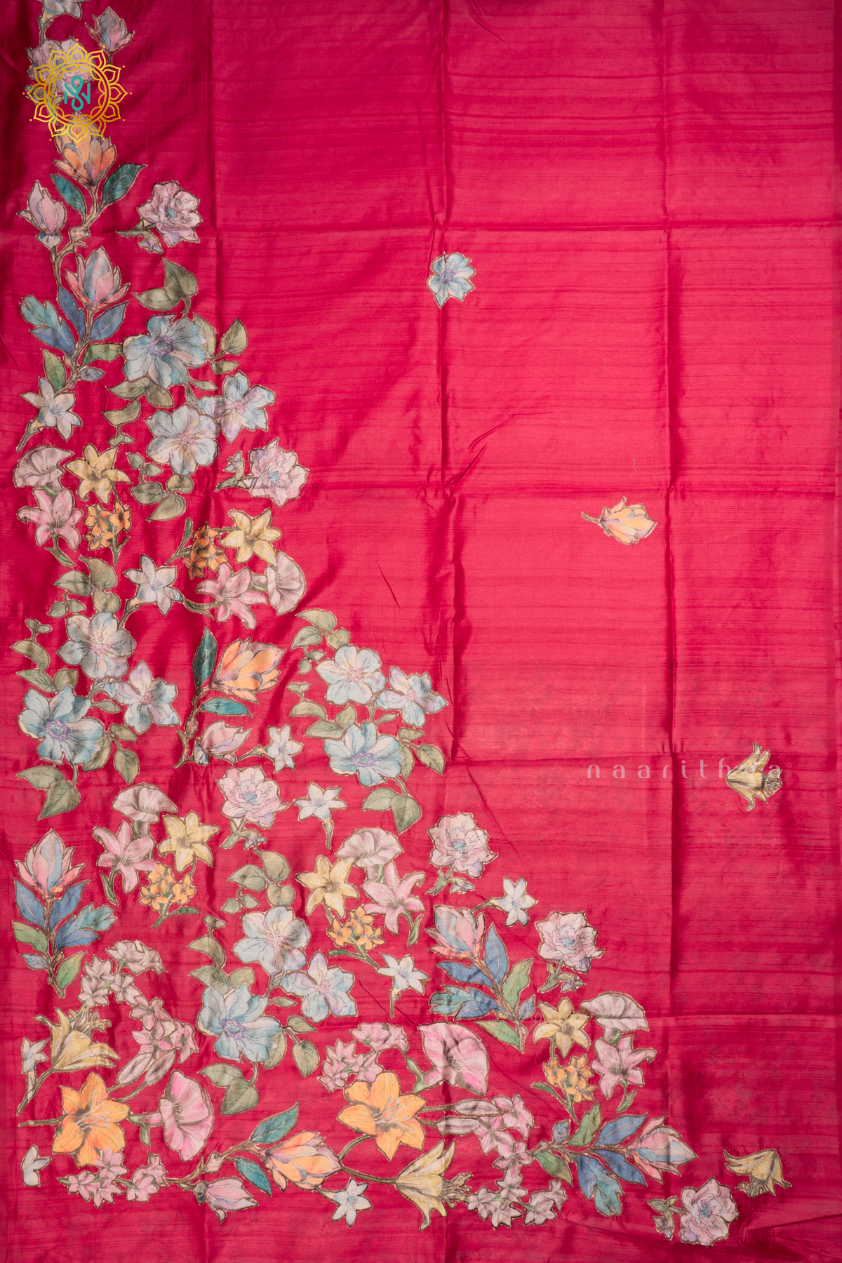 RANI PINK - SEMI TUSSAR SILK SAREE WITH APPLIQUE WORK AND DUAL BLOUSE