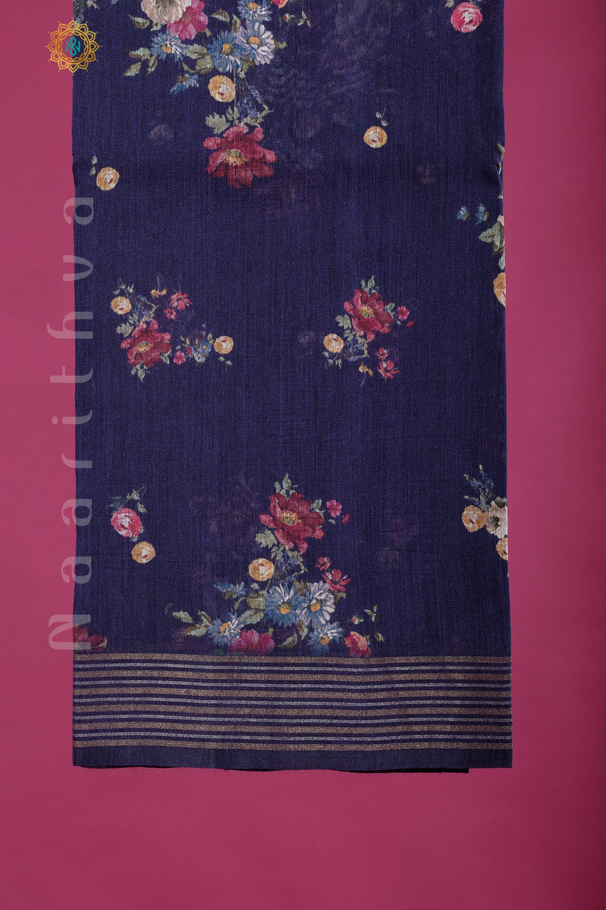 NAVY BLUE - PURE MOONGA TUSSAR WITH DIGITAL PRINTS