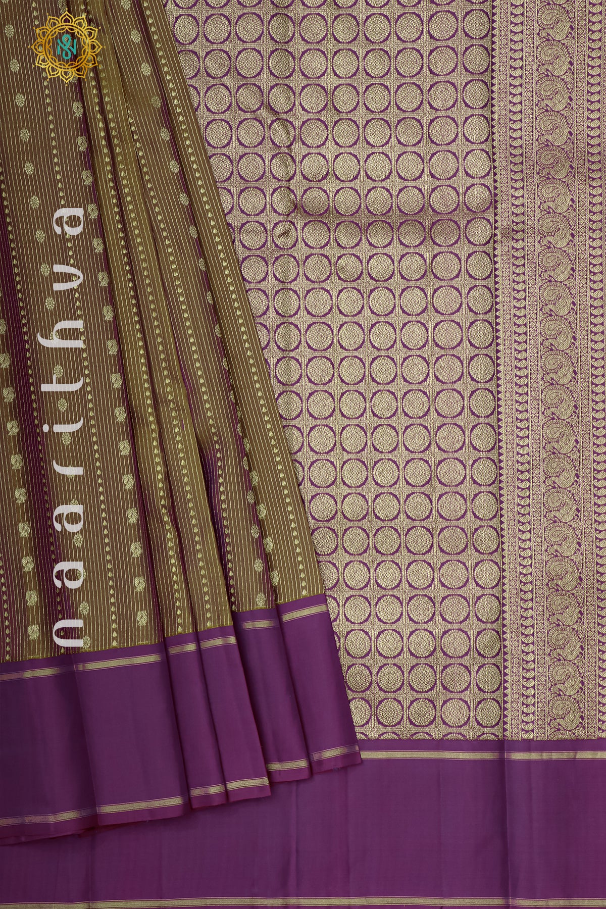 DUAL SHADE OF BROWN WITH PURPLE - PURE KANJIVARAM SILK