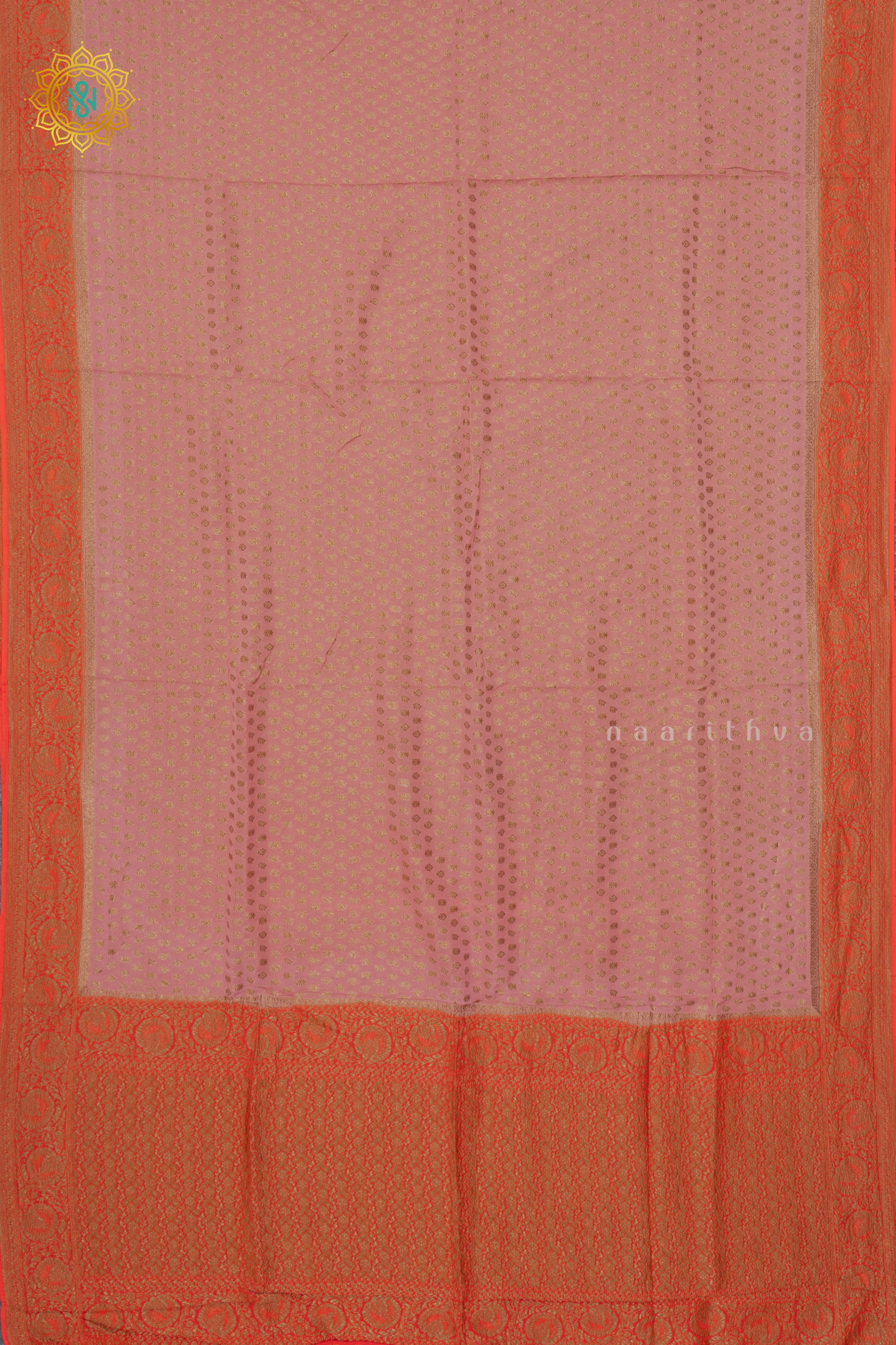 PEACH WITH RED -  SEMI GEORGETTE