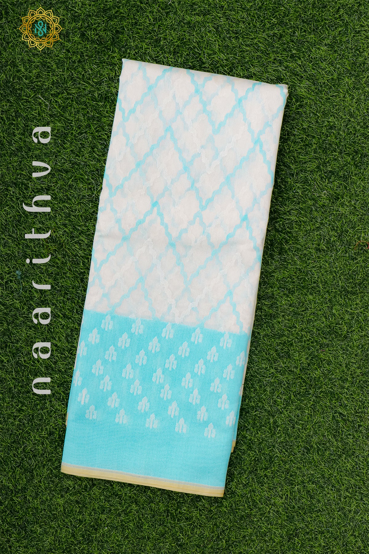 WHITE WITH SKY BLUE - KOTA COTTON