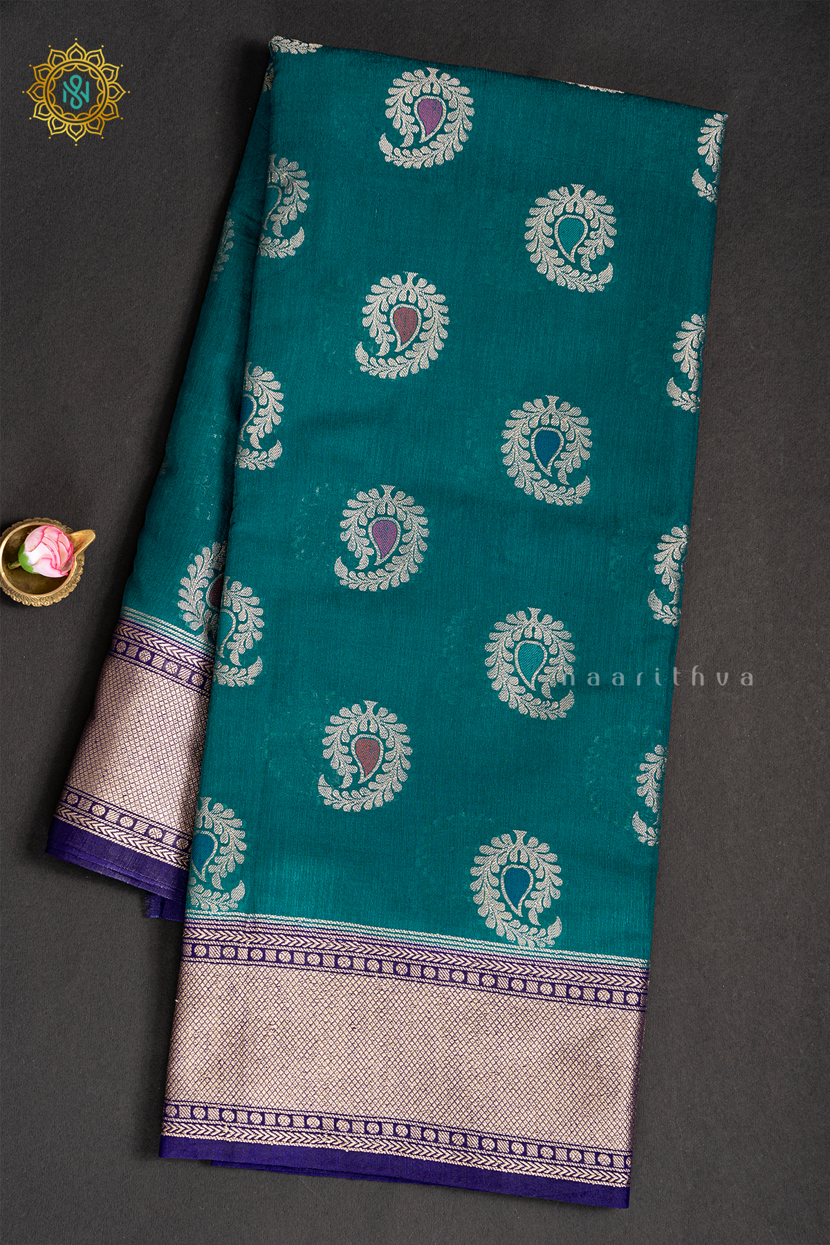 CYAN GREEN WITH PURPLE - JUTE COTTON