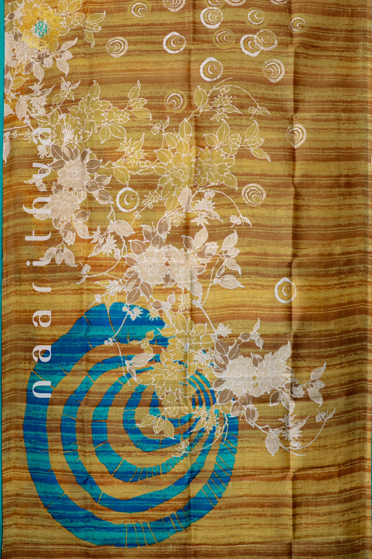 MUSTARD WITH SKY BLUE - PURE MULBERRY SILK WITH DIGITAL PRINT