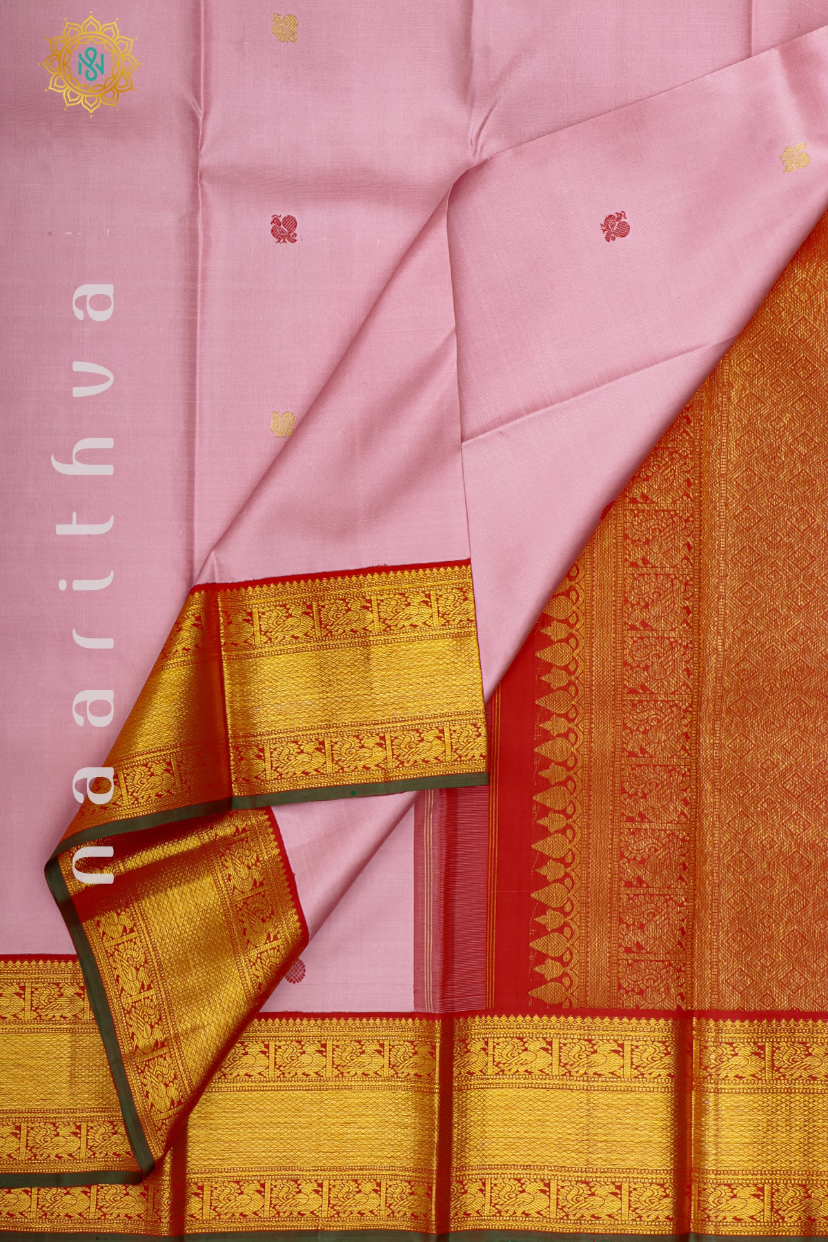 LIGHT PINK WITH RED - PURE KANJIVARAM SILK