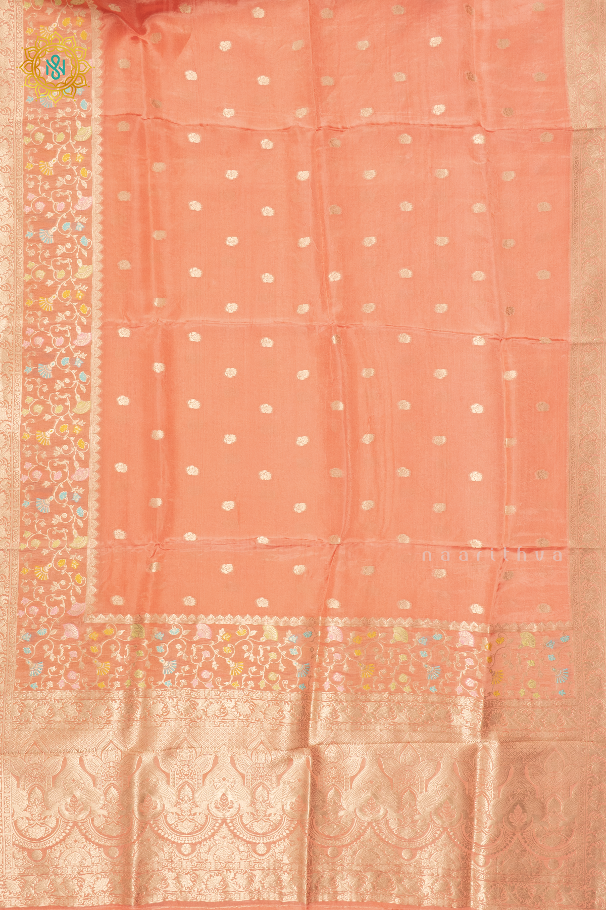 PEACH WITH ORANGE - SATIN CREPE