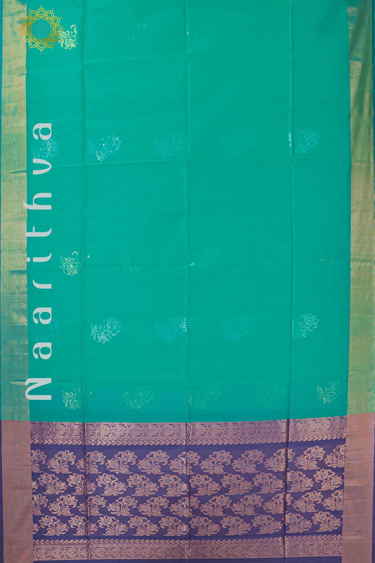 AQUA GREEN WITH LAVENDER - SILK COTTON