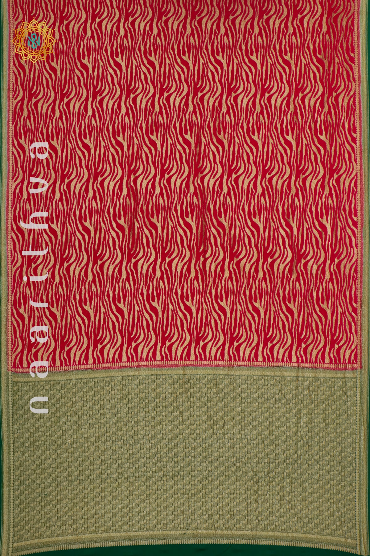 GREEN WITH RED - PURE BANARASI CREPE