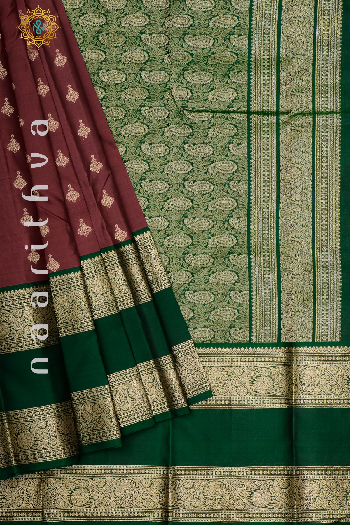 MAROON WITH BOTTLE GREEN - PURE KANJIVARAM SILK