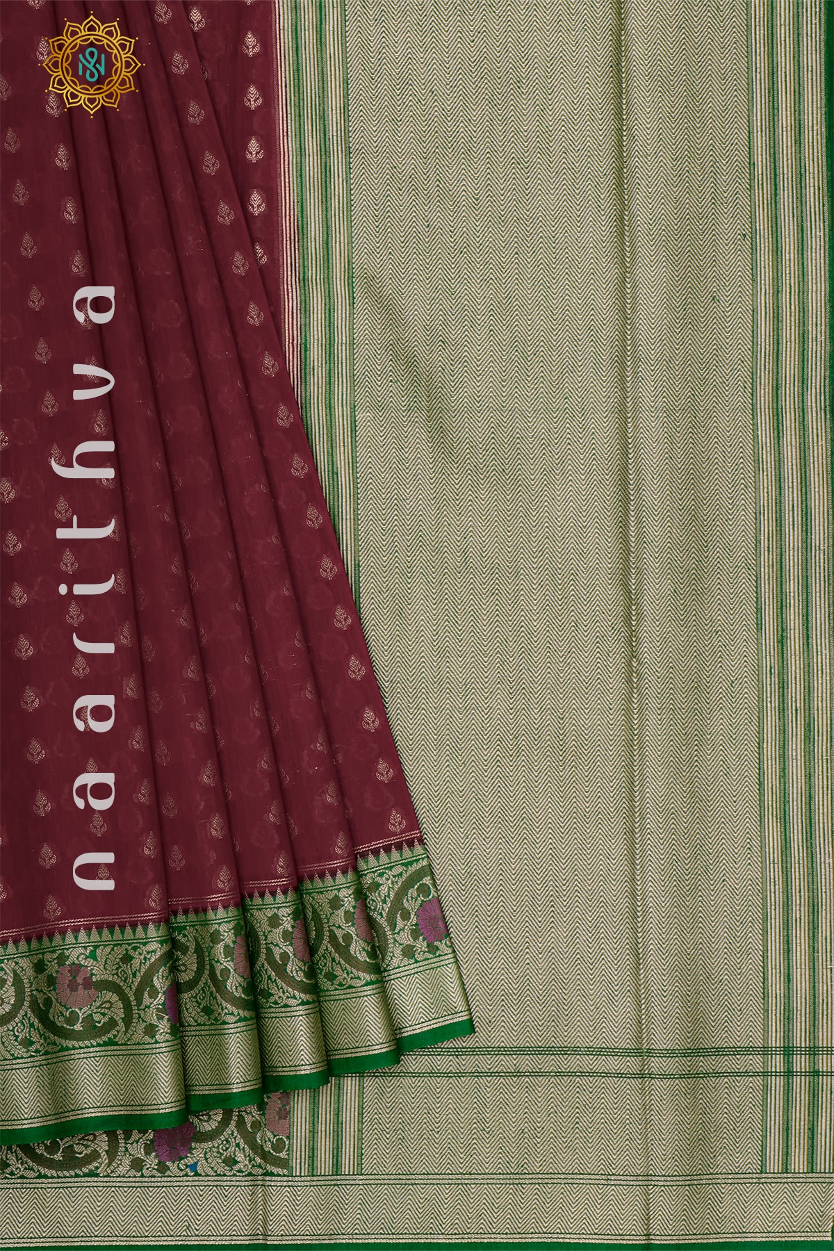 MAROON WITH GREEN - JUTE COTTON