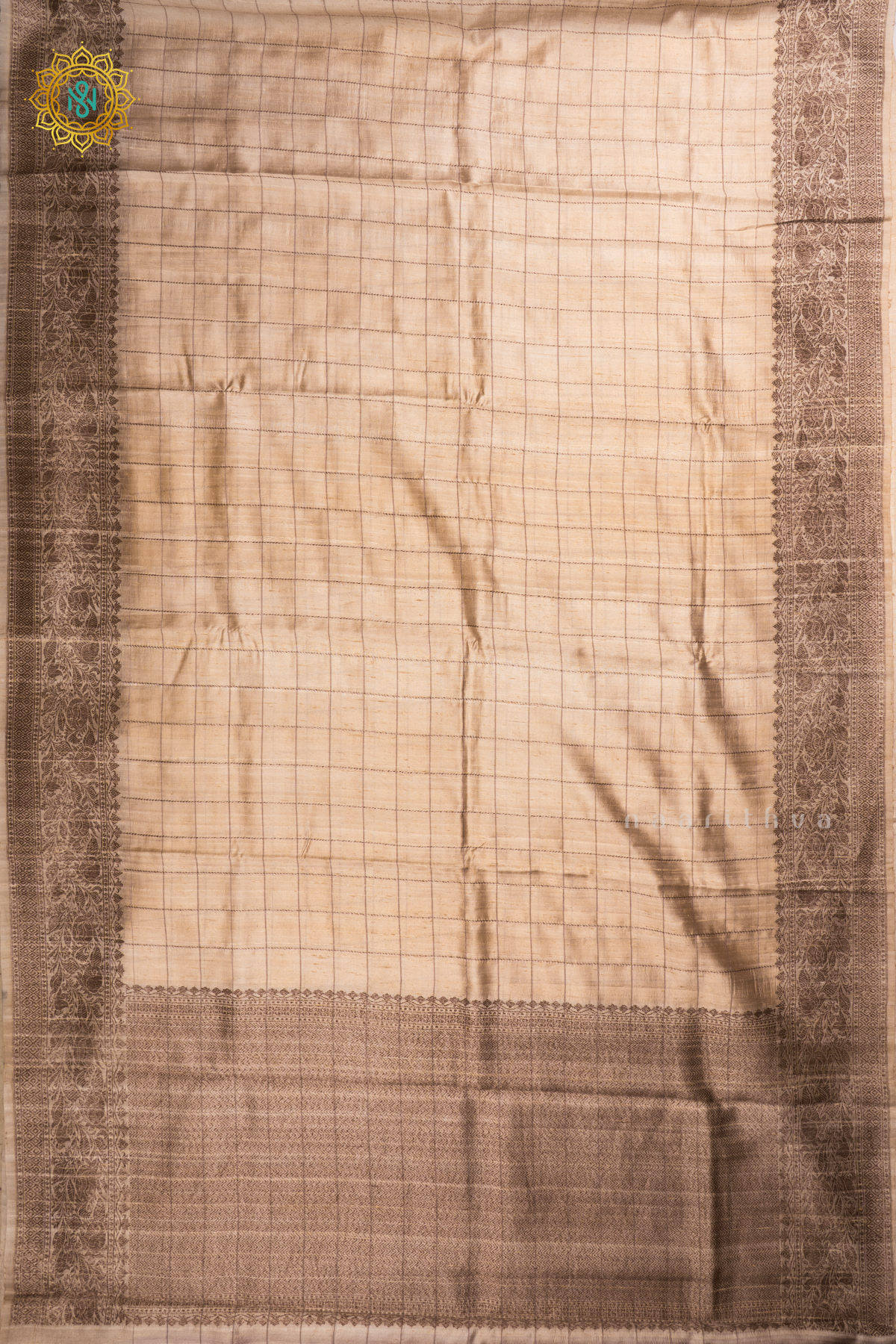 Off White with Red Pure Banarasi Raw Silk Saree With Allover Zari Checks And Zari Border