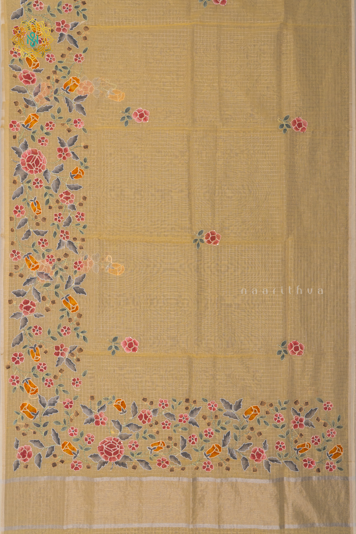 PEACHISH ORANGE - ORGANZA WITH KATHA WORK