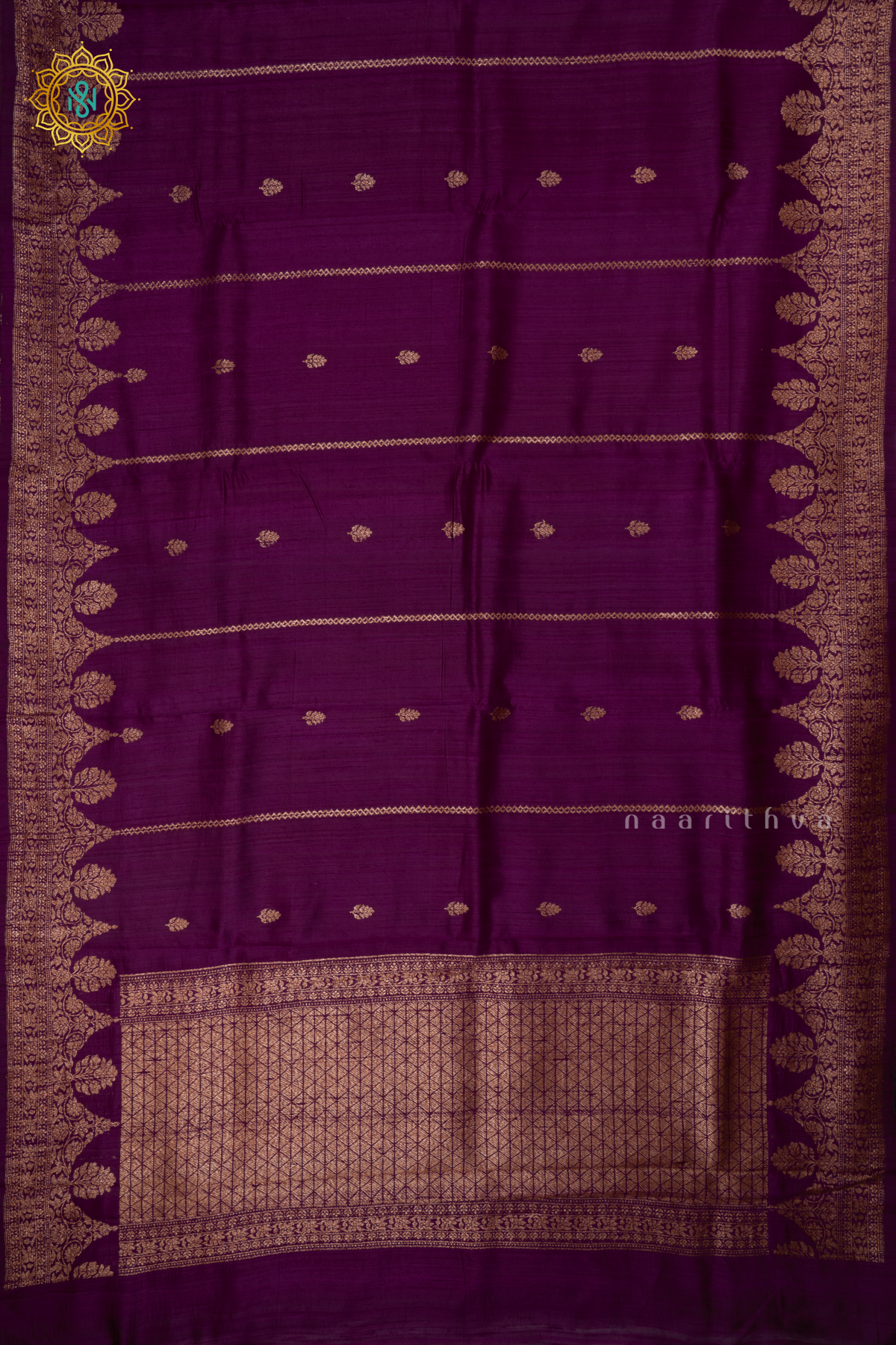 MAGENTA - PURE BANARASI RAW SILK SAREE WITH ALLOVER ZARI WOVEN BUTTAS AND SCALLOP BORDER