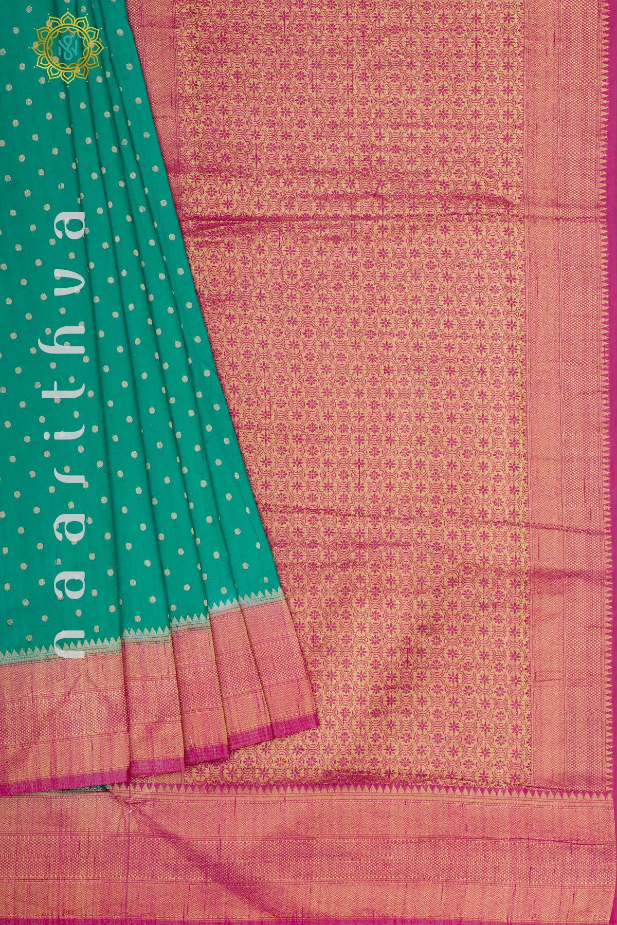 CYAN GREEN WITH PINK - SEMI CREPE GEORGETTE