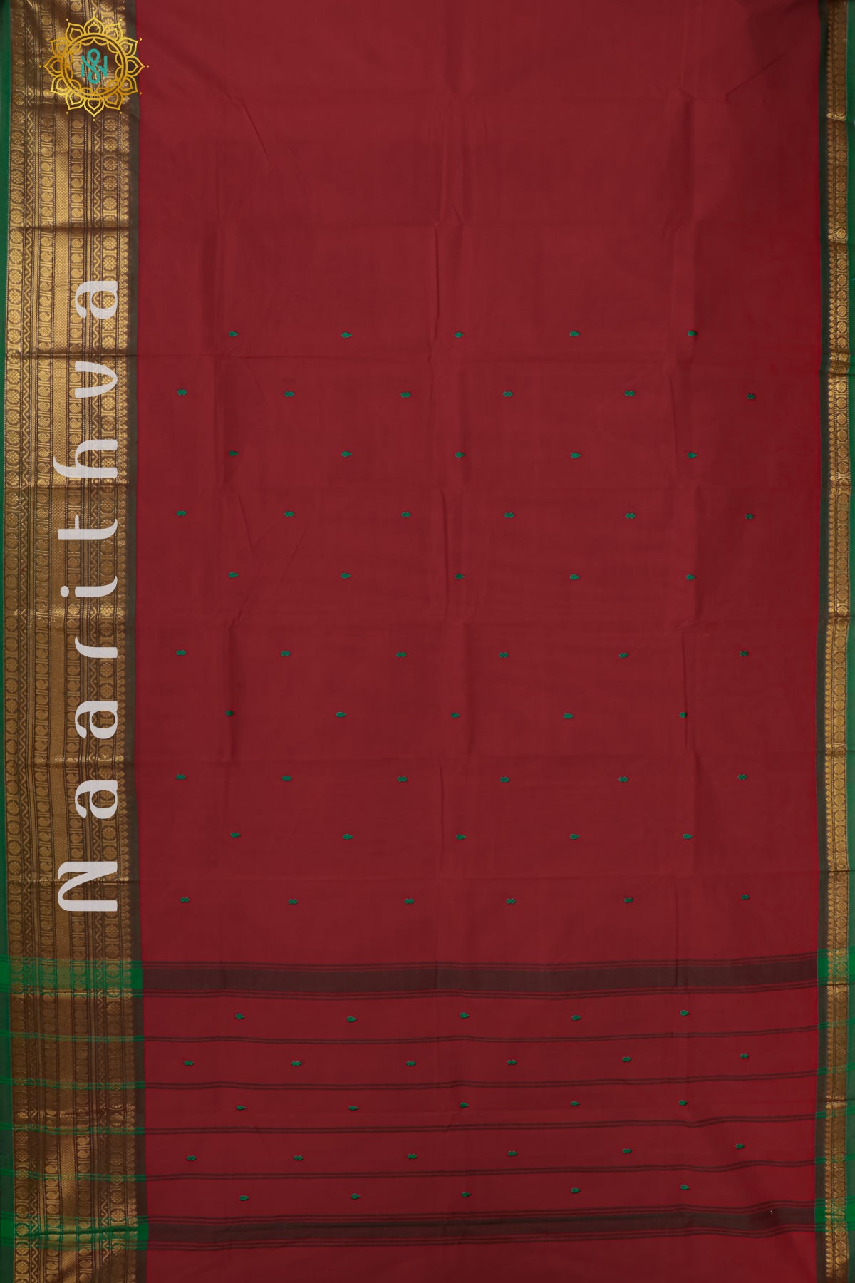 RED WITH GREEN - CHETTINAD COTTON