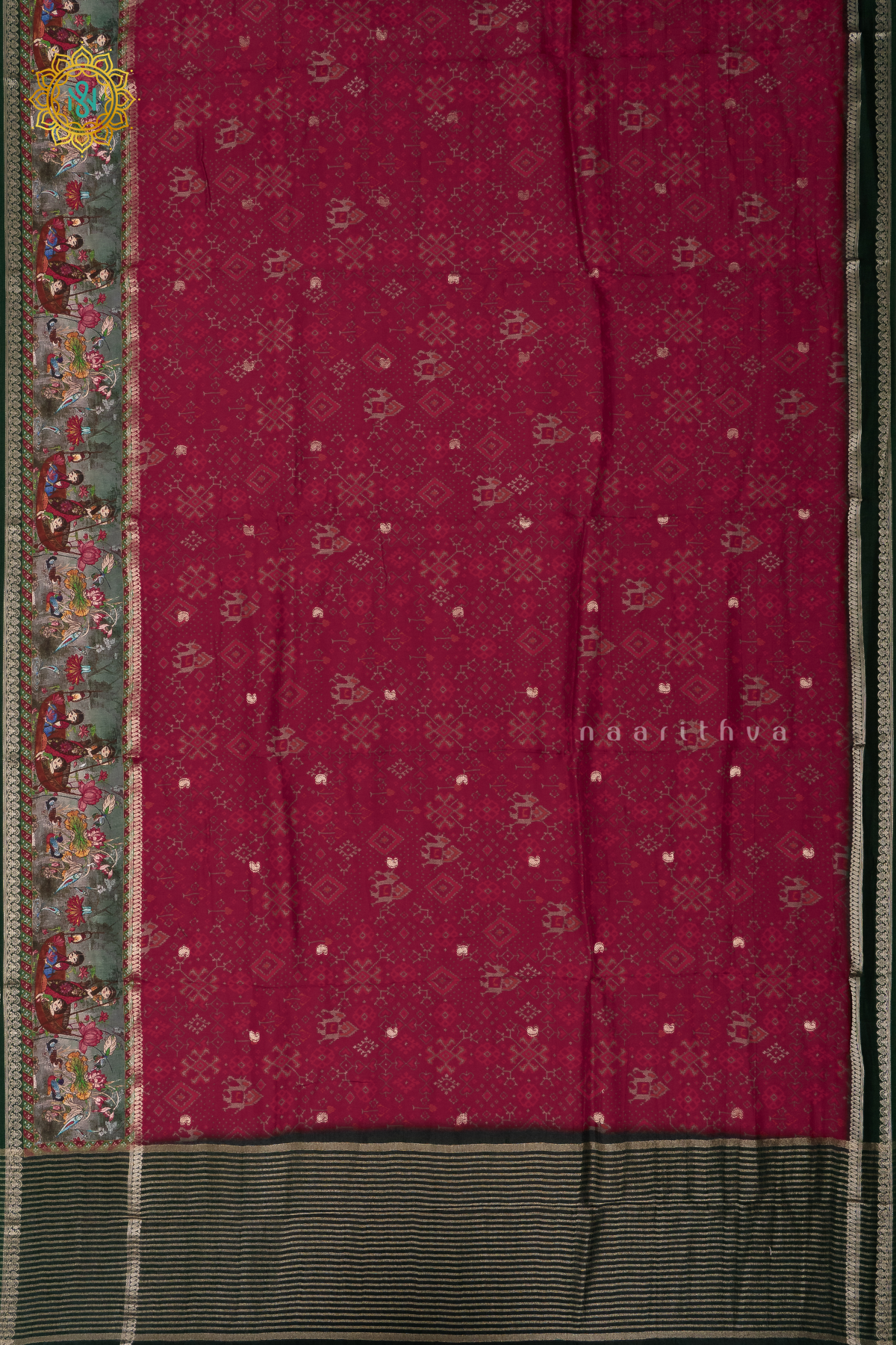 RED WITH GREEN - SEMI CREPE SILK