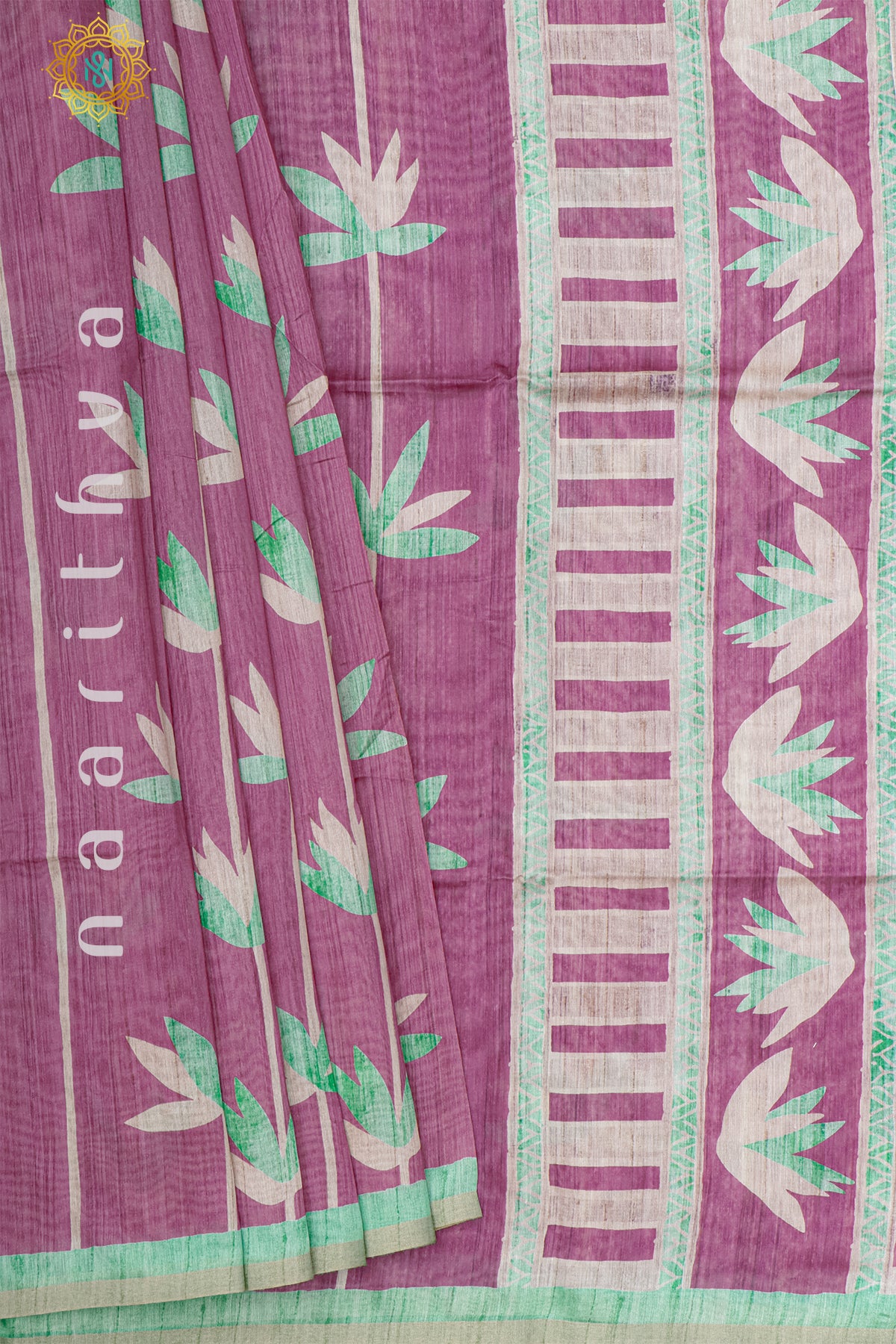 PINK WITH AQUA GREEN - SEMI TUSSAR SILK