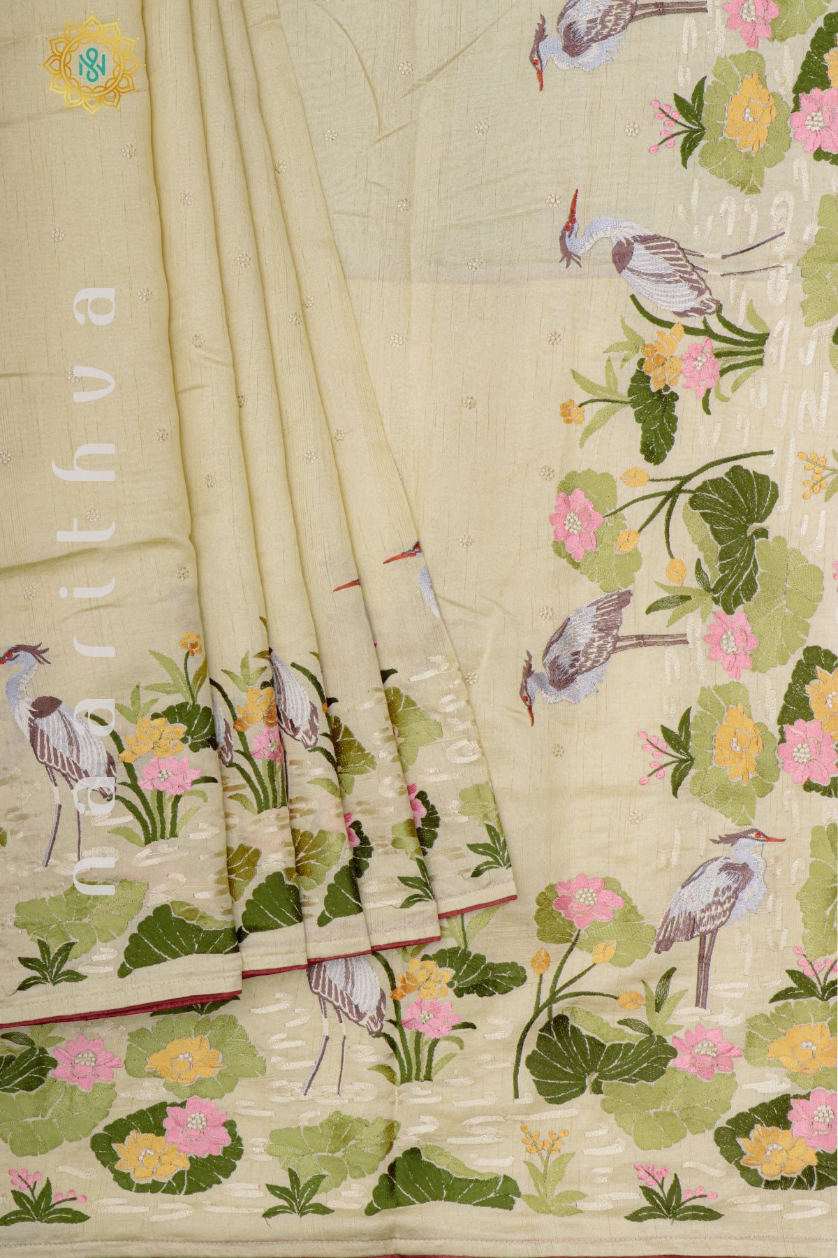 OFF WHITE - SEMI TUSSAR SILK WITH EMBROIDERY