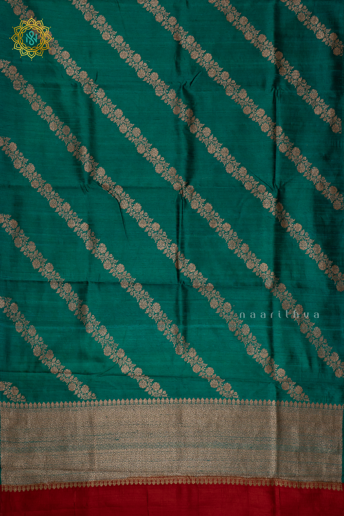 PEACOCK GREEN WITH RED - PURE BANRASI RAW SILK