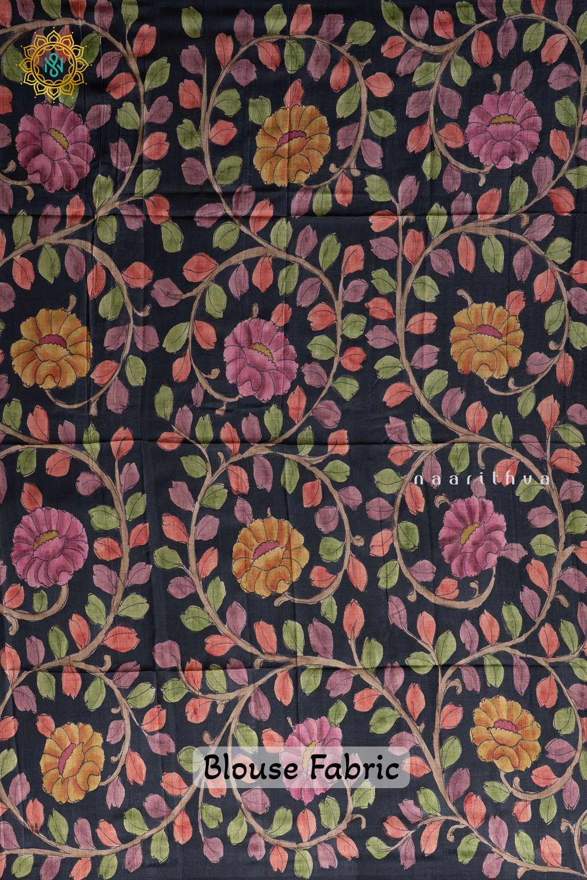 BLACK - PURE TUSSAR WITH HAND PAINTED BLOUSE BIT