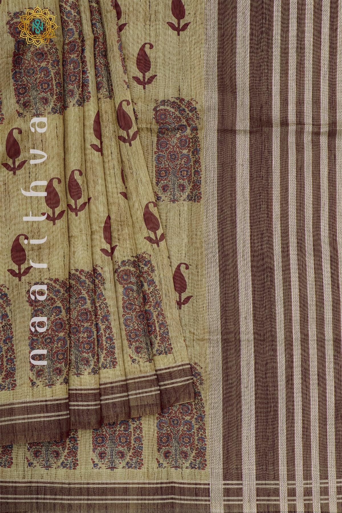 BIEGE WITH MAROON - CHANDERI SILK COTTON