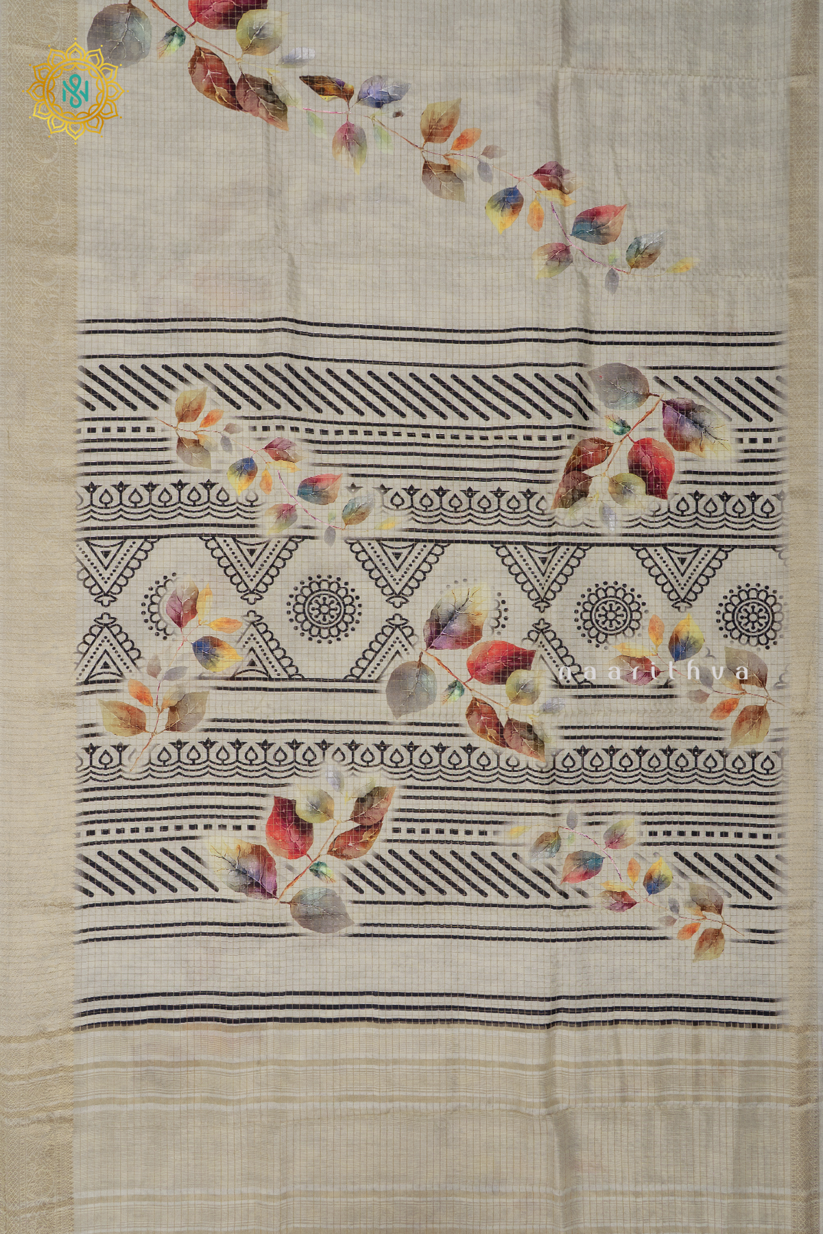 WHITE WITH MAROON - SEMI CREPE SILK