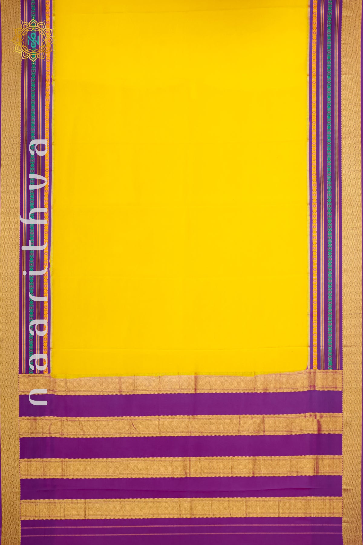 YELLOW WITH MAGENTA - PURE MYSORE CREPE SILK