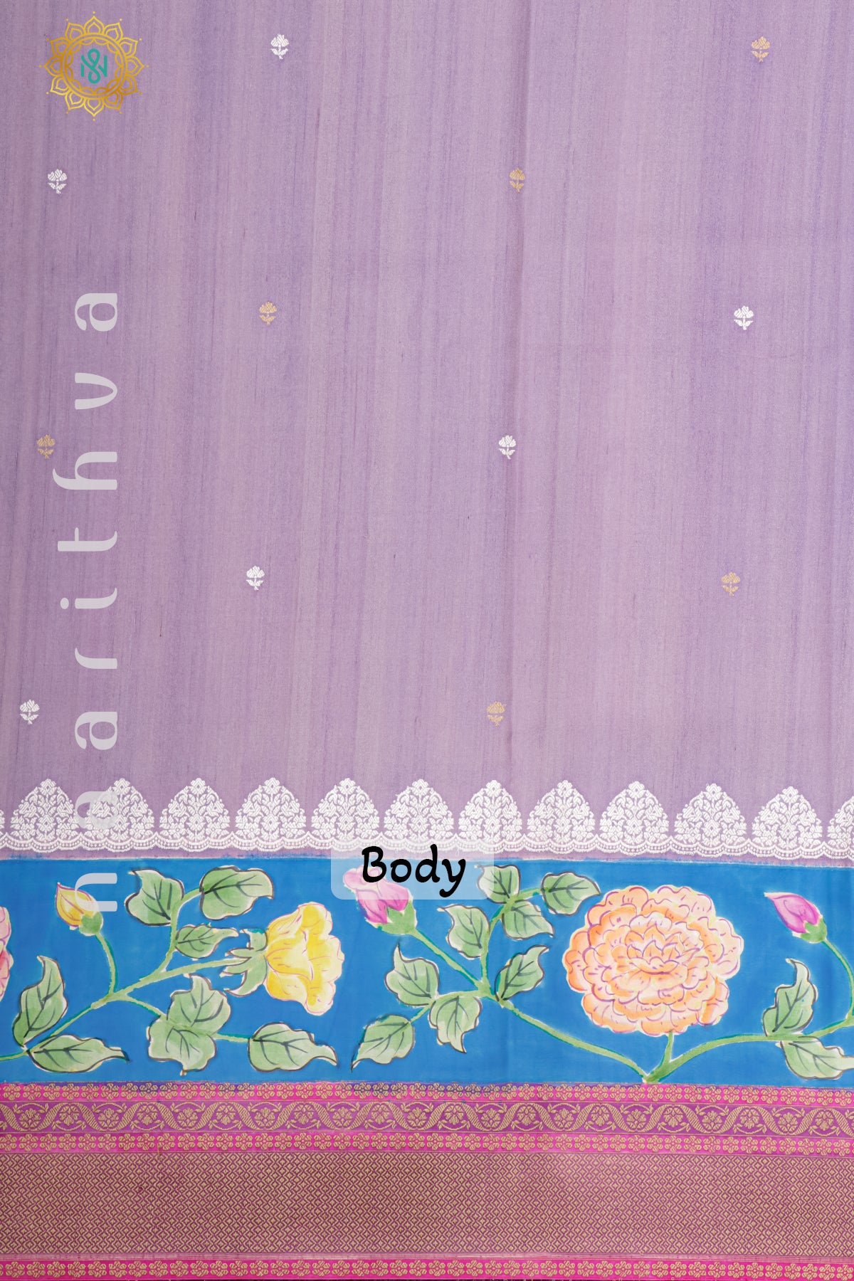 LAVENDER WITH RANI PINK - PURE HAND PAINTED TUSSAR GEORGETTE