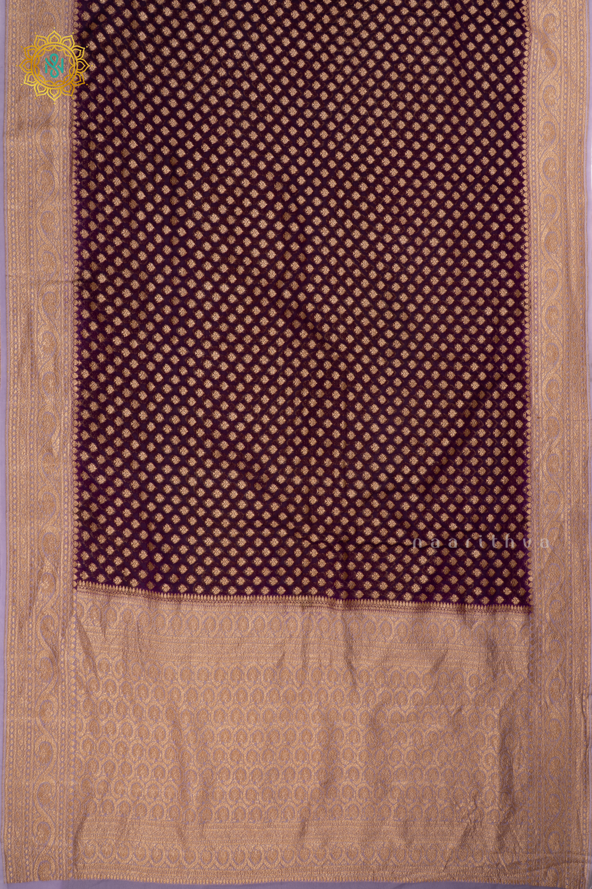 Purple With Lavender Pure Banarasi Khaddi Georgette Saree Allover Zari Woven Buttas And  Contrast Zari Woven Border