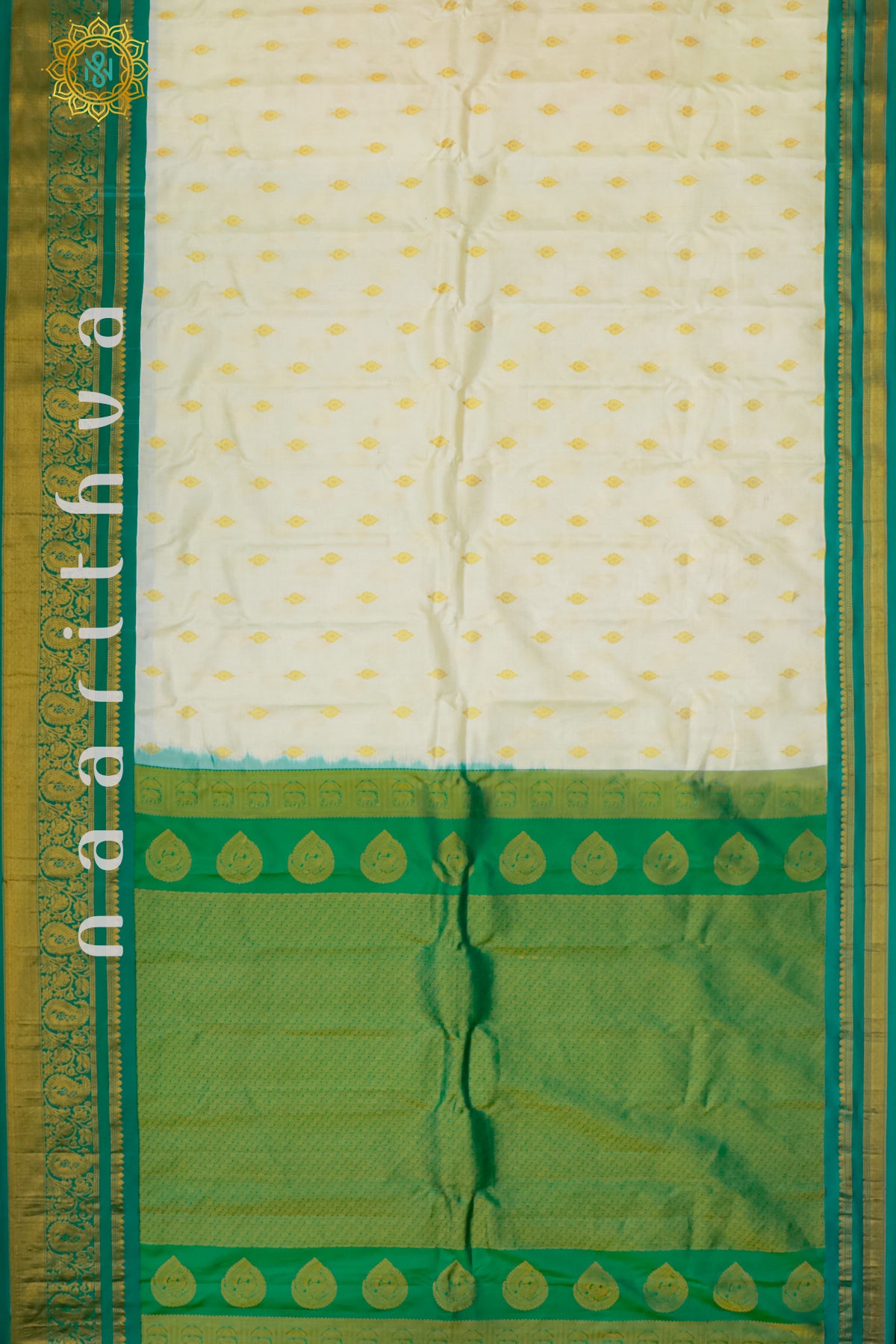 WHITE WITH GREEN - PURE GADWAL SILK