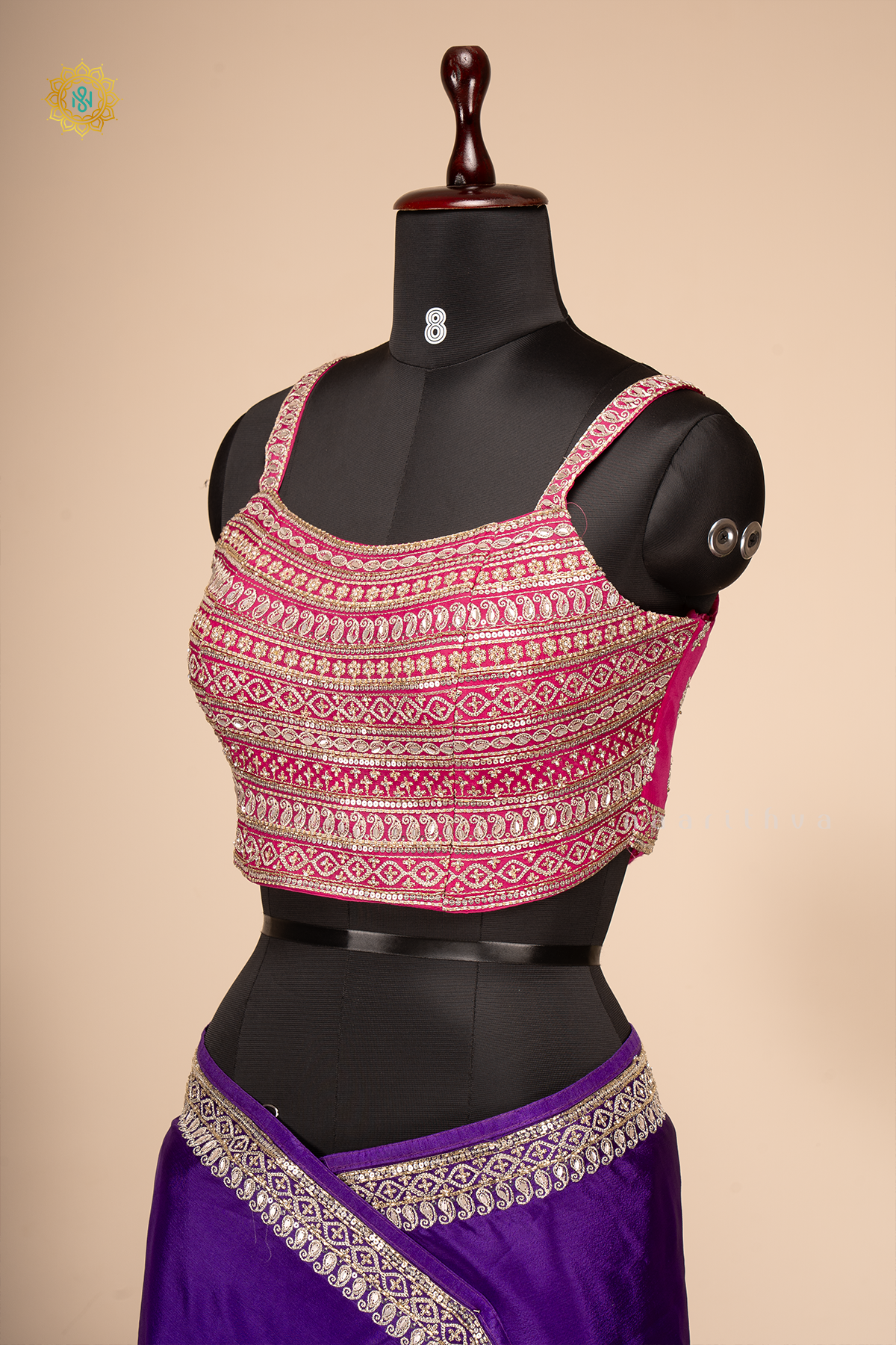 Purple With Pink Chinnon Designer Wear Saree with Readymade Blouse