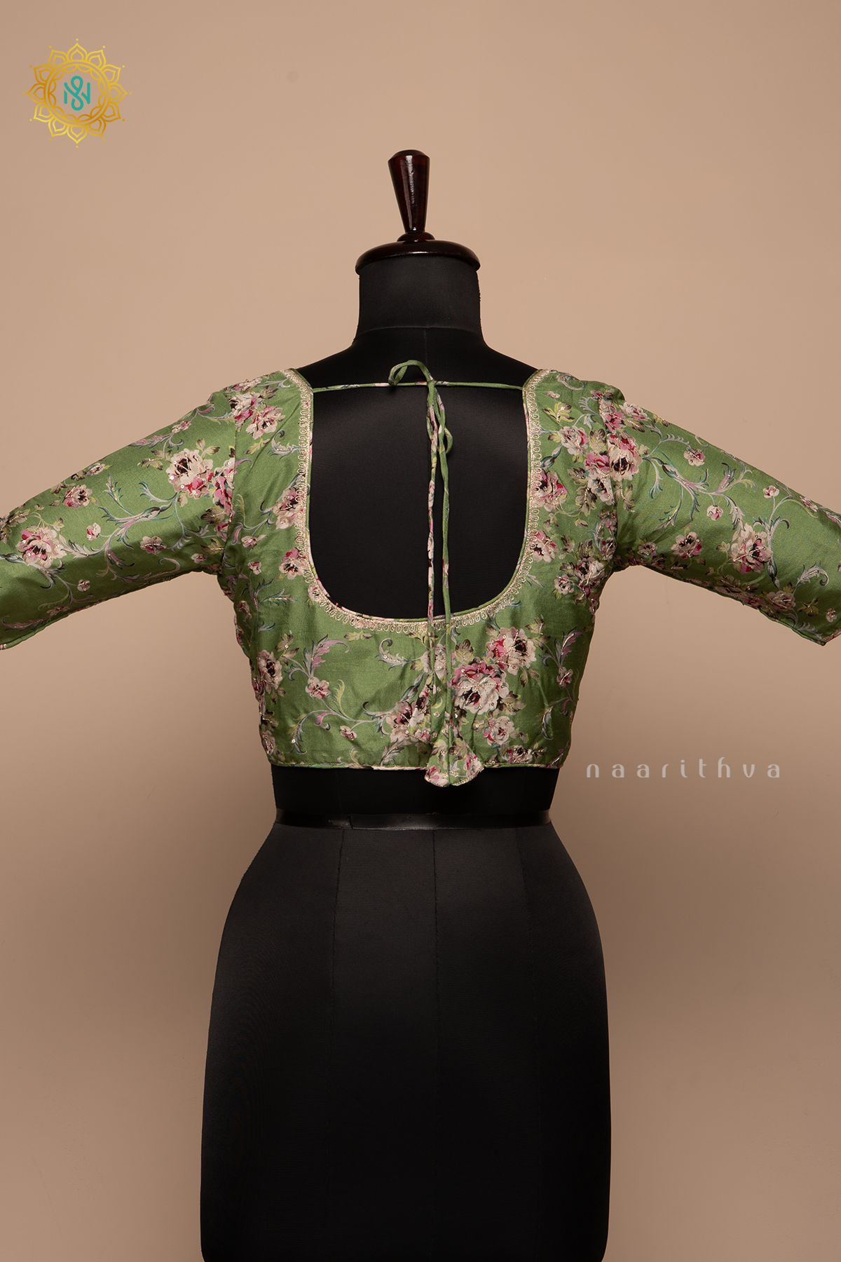 GREEN - PRINTED DOLA SILK READYMADE BLOUSE