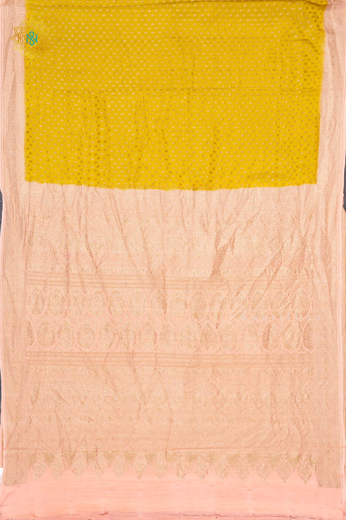 YELLOW WITH PEACH - PURE BANRASI CREPE SILK
