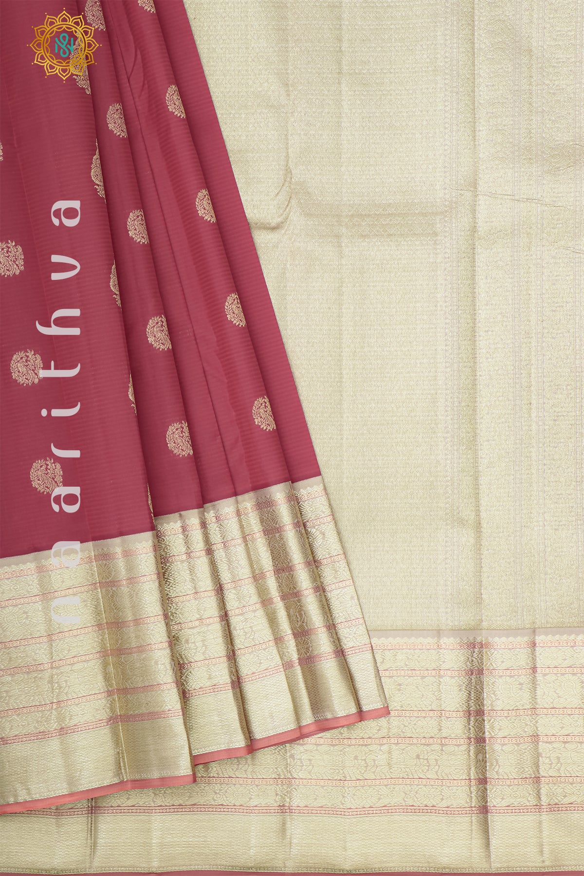 ORANGISH PINK WITH CREAM - PURE KANJIVARAM SILK