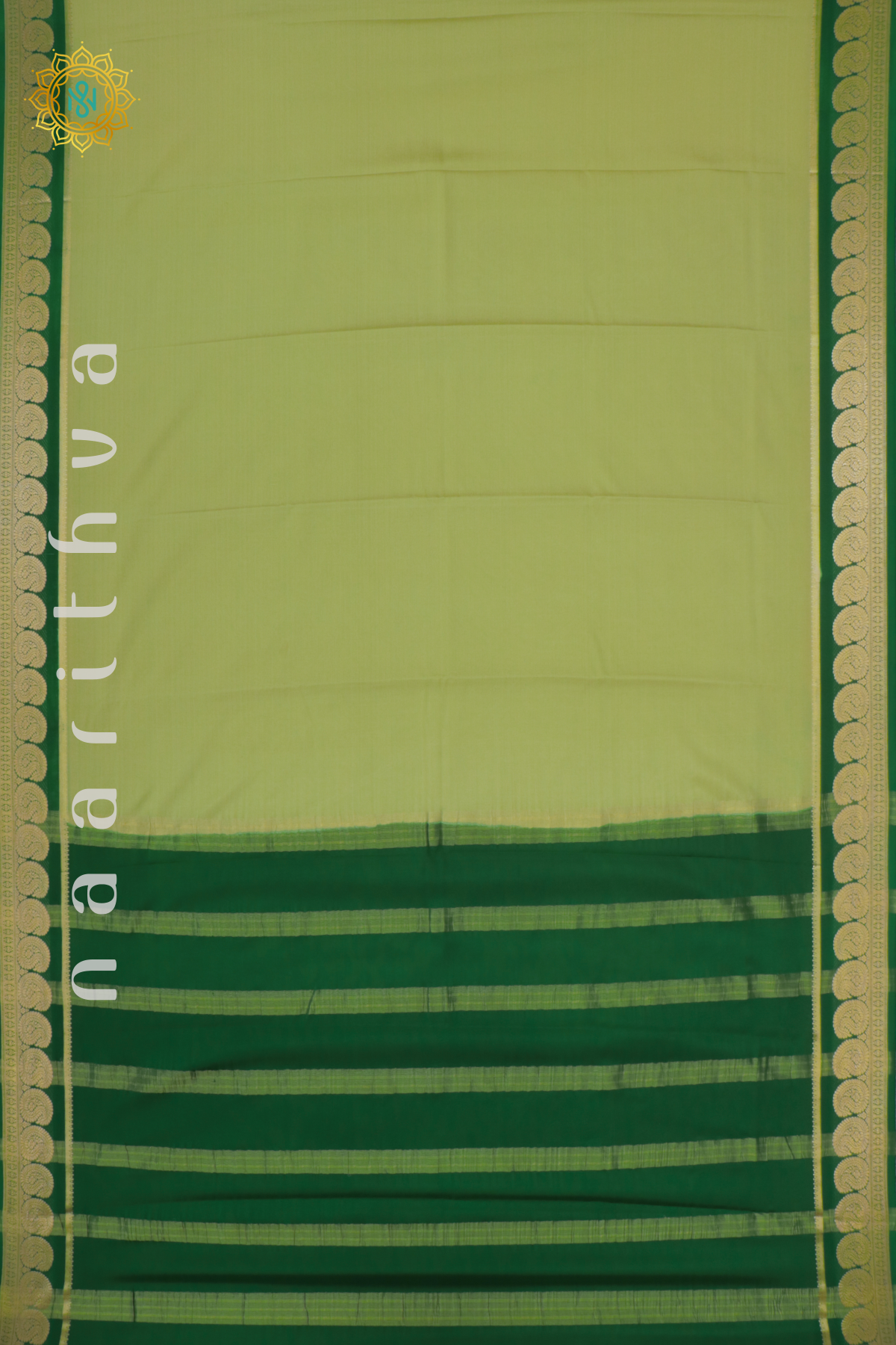 PISTA GREEN WITH BOTTLE GREEN - PURE MYSORE CREPE SILK