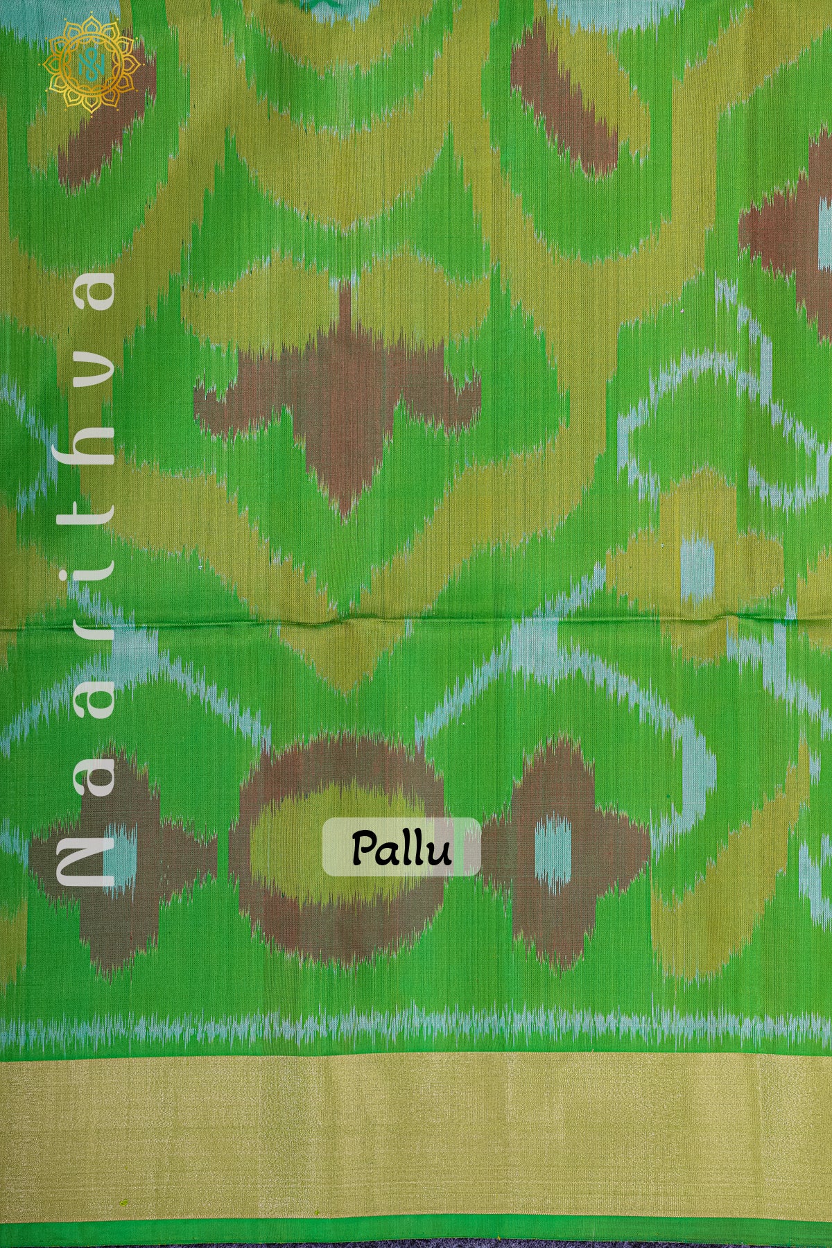 BROWN WITH GREEN - PURE IKAT SOFT SILK