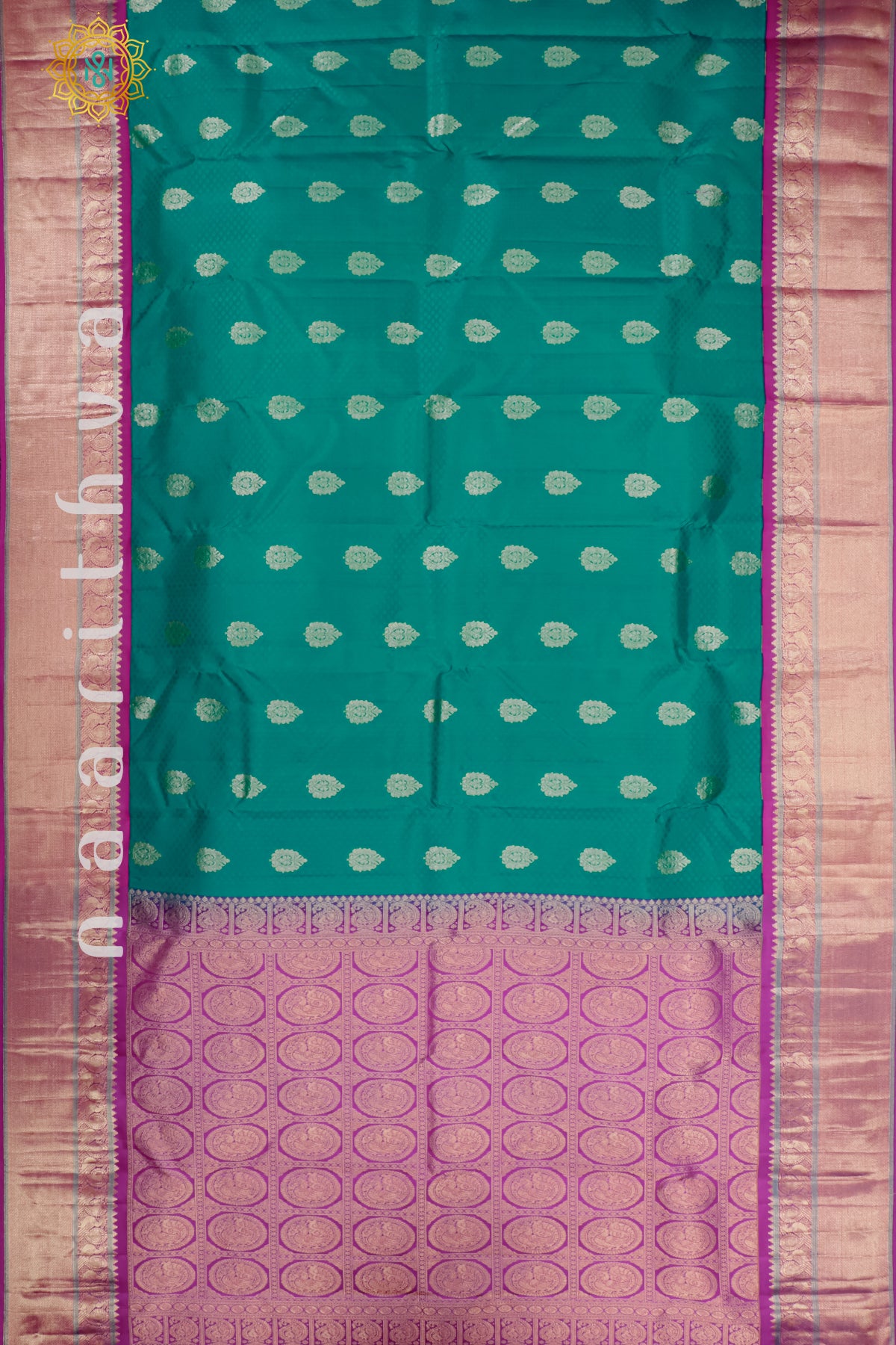 CYAN GREEN WITH PINK - PURE KANJIVARAM SILK