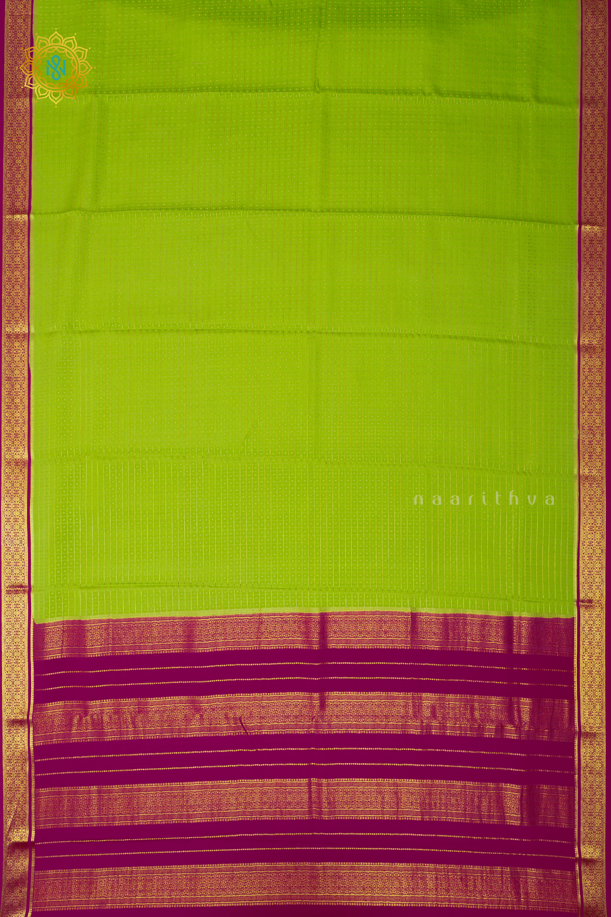 PARROT GREEN WITH PINK - PURE MYSORE CREPE SILK