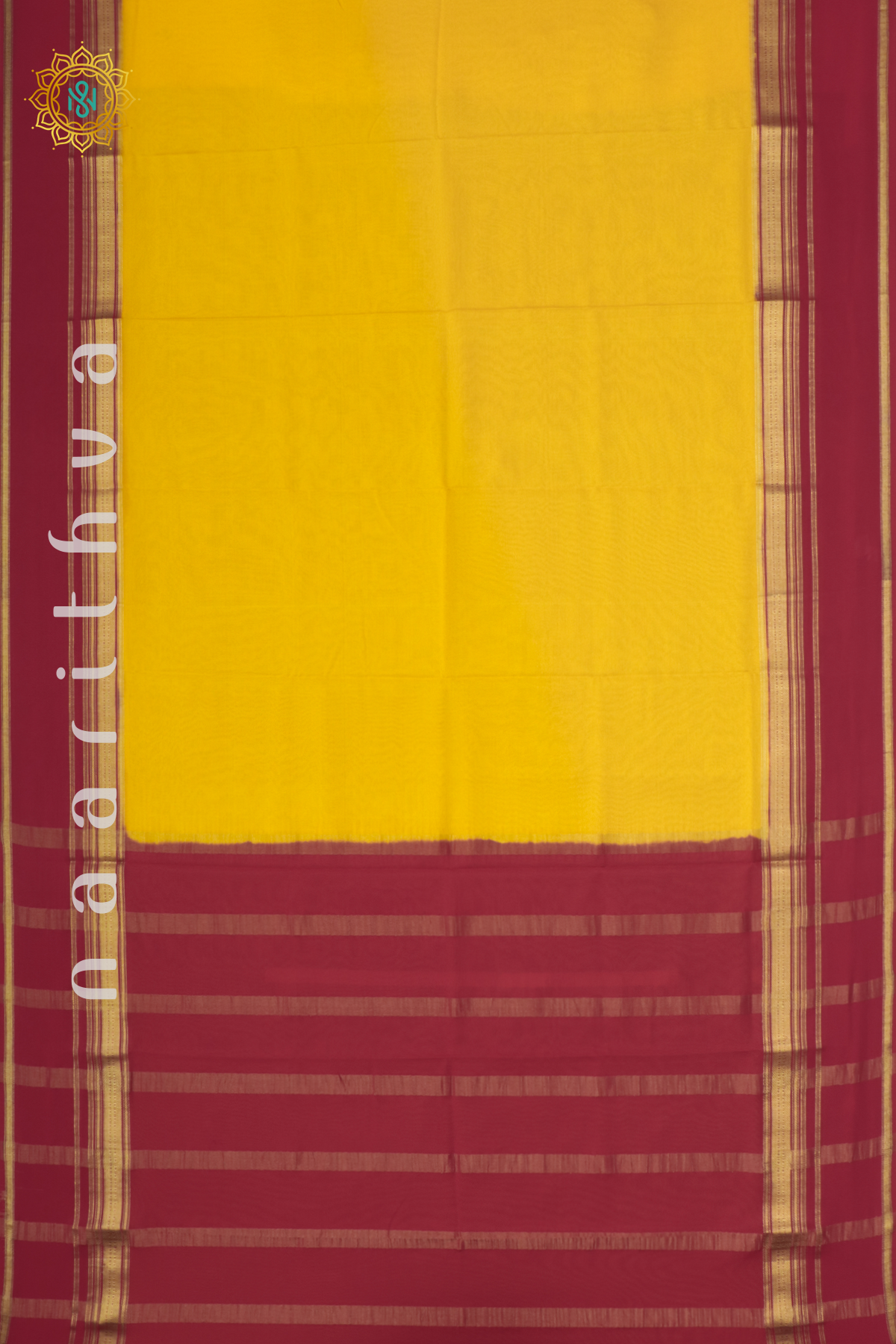 YELLOW WITH RED - PURE MYSORE CREPE SILK