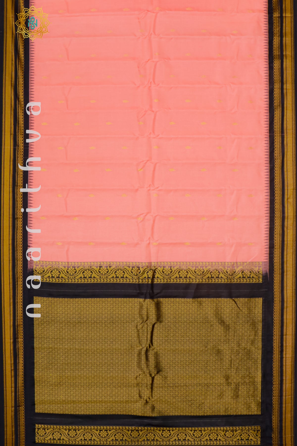 PEACH WITH BLACK - PURE GADWAL SILK